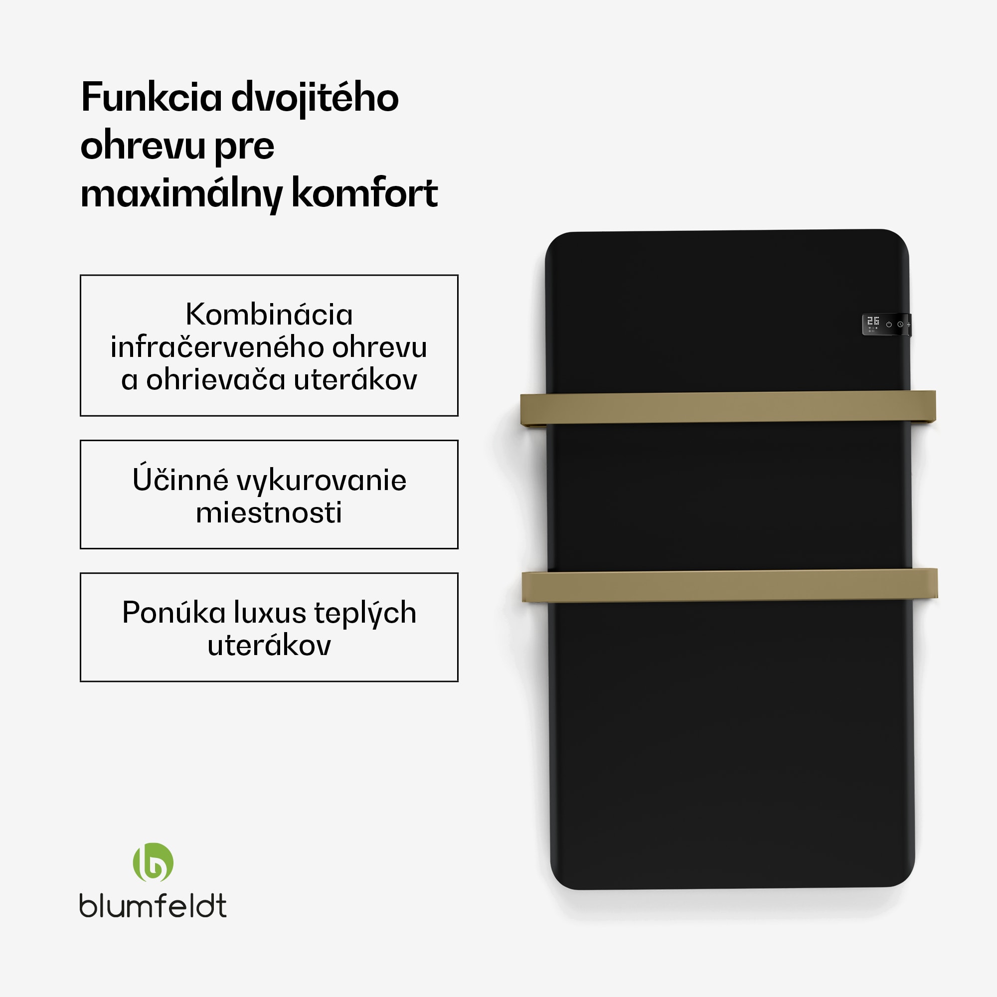 Blumfeldt Inteligentný infračervený ohrievač, ohrievač uterákov, výkon 500 W, IP24