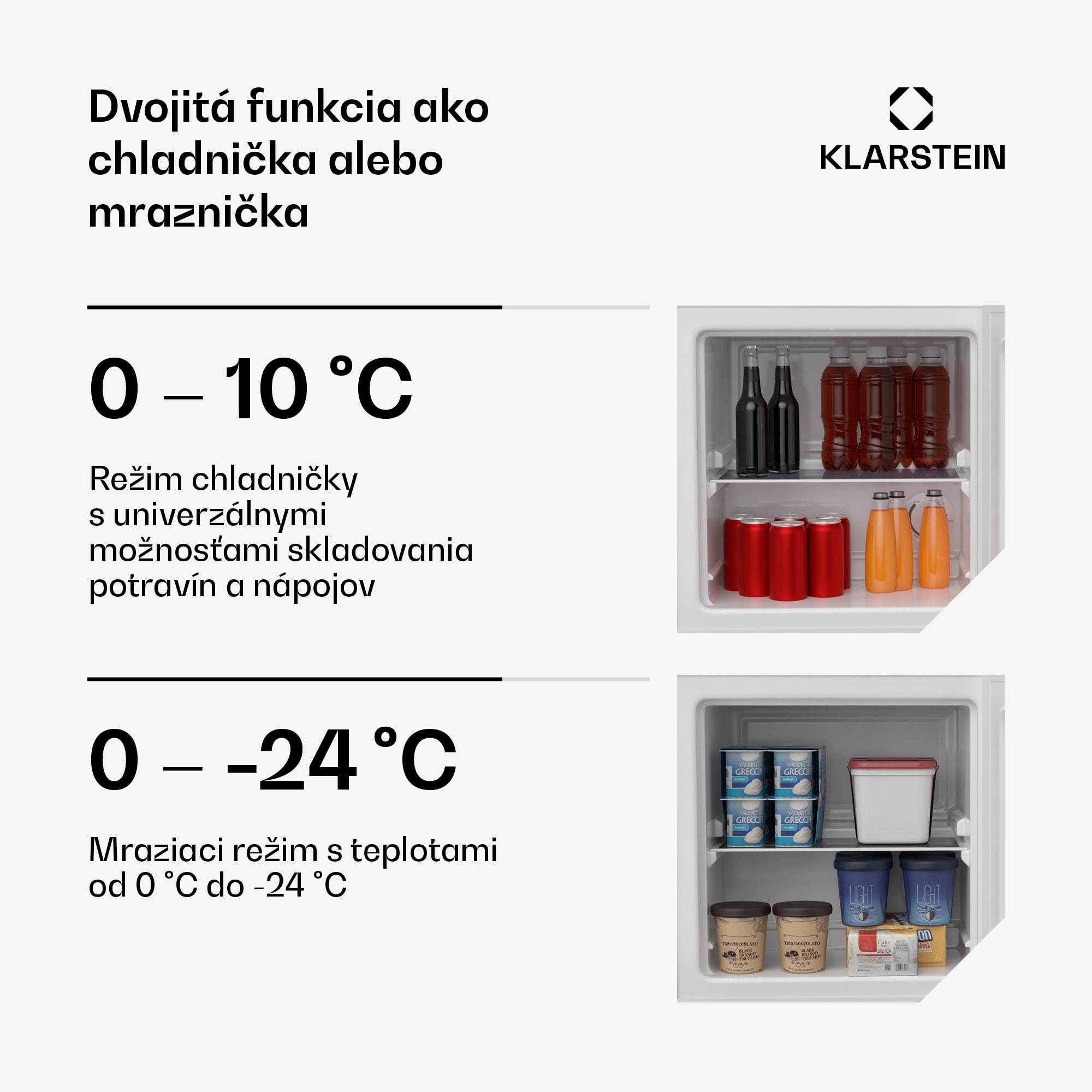Klarstein Irene chladnička a mraznička, kompaktná, mraznička a chladnička v jednom, úsporná