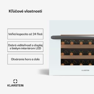Klarstein Vinoline 24 Vstavaná vinotéka Uno, 24 fliaš, Integrovateľná, LED, biele sklenené dvere