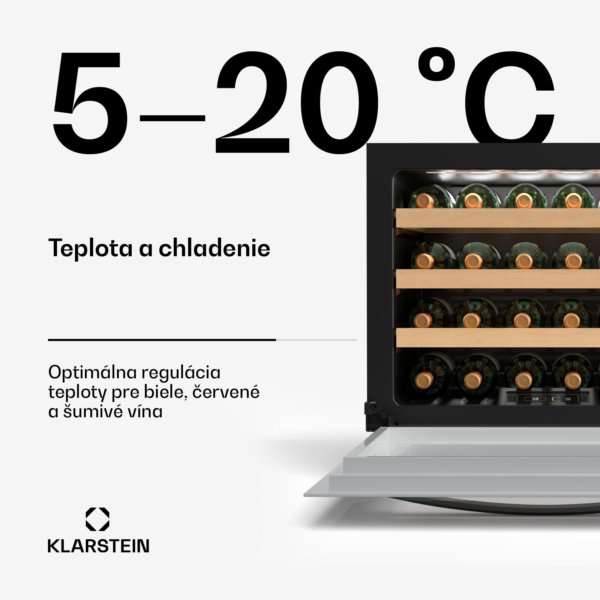 Klarstein Vinoline 24 Vstavaná vinotéka Uno, 24 fliaš, Integrovateľná, LED, biele sklenené dvere – Obrázok 3