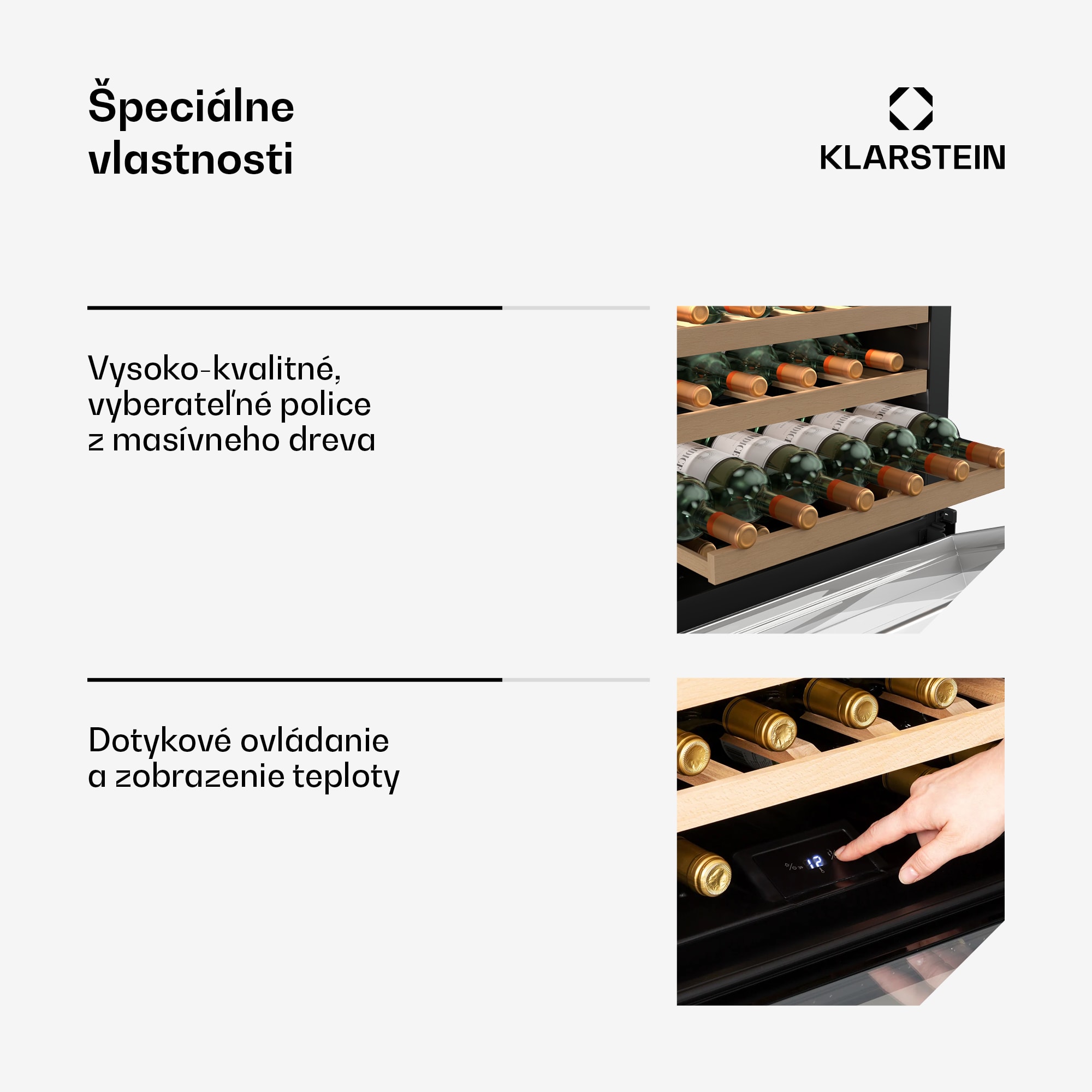 Klarstein Vinoline 24 Vstavaná vinotéka Uno, 24 fliaš, Integrovateľná, LED, biele sklenené dvere – Obrázok 4
