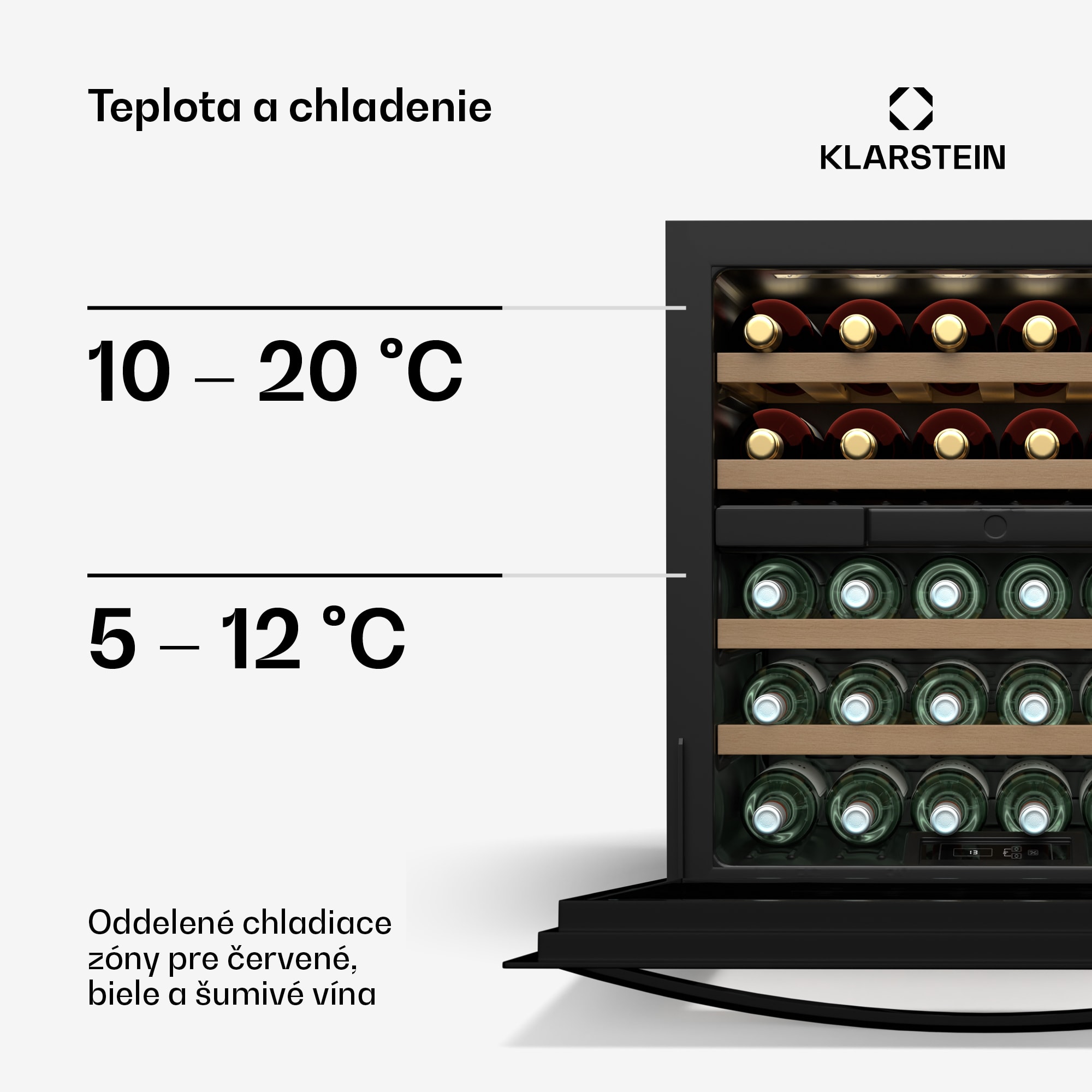 Klarstein Vinoline 30 Built-In Duo chladnička na víno, 30 fliaš, integrovateľná, LED, tichá – Obrázok 3