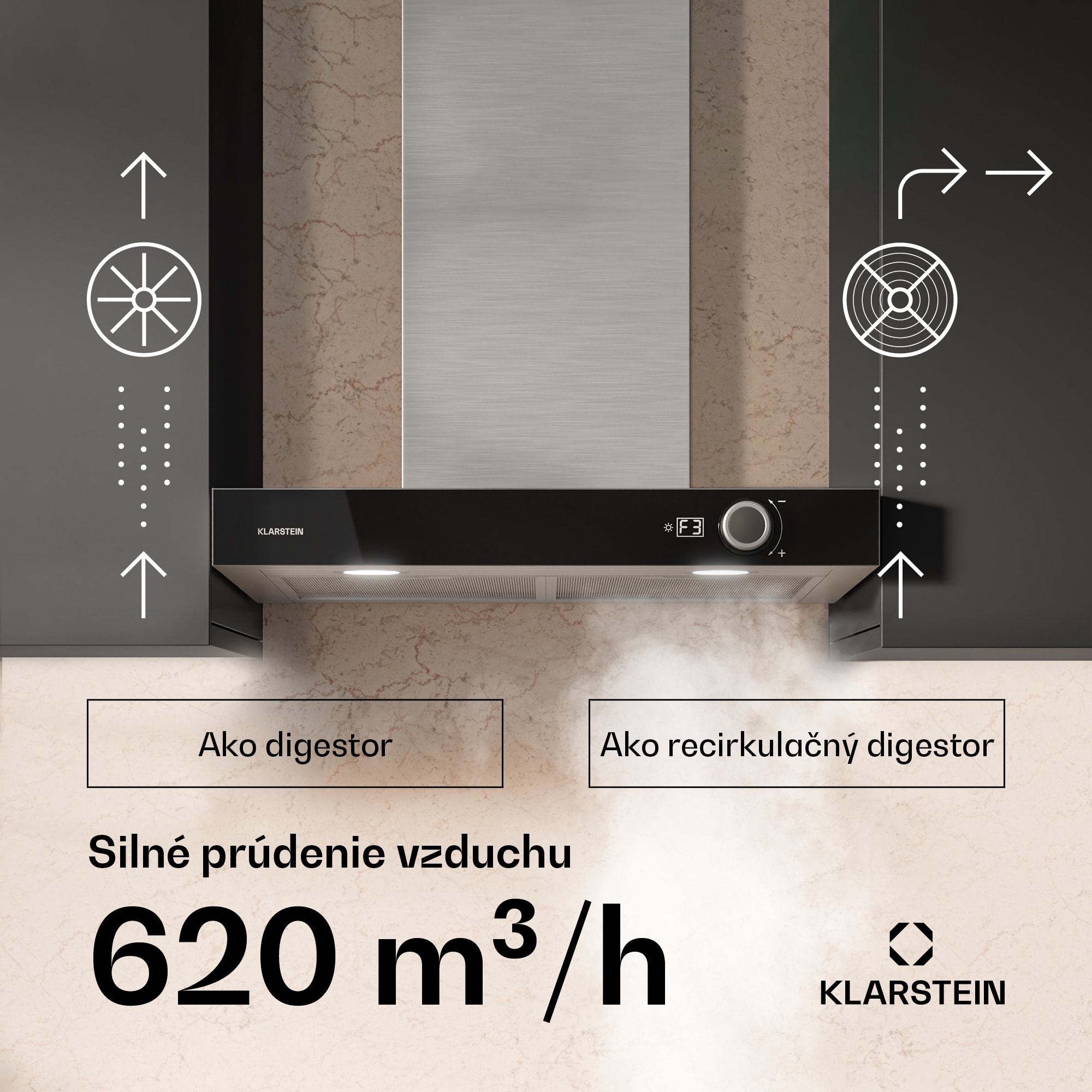 Klarstein AirNova digestor, recirkulácia a odsávanie vzduchu, energetická účinnosť A++, 110 W, 620 m³/h – Obrázok 3
