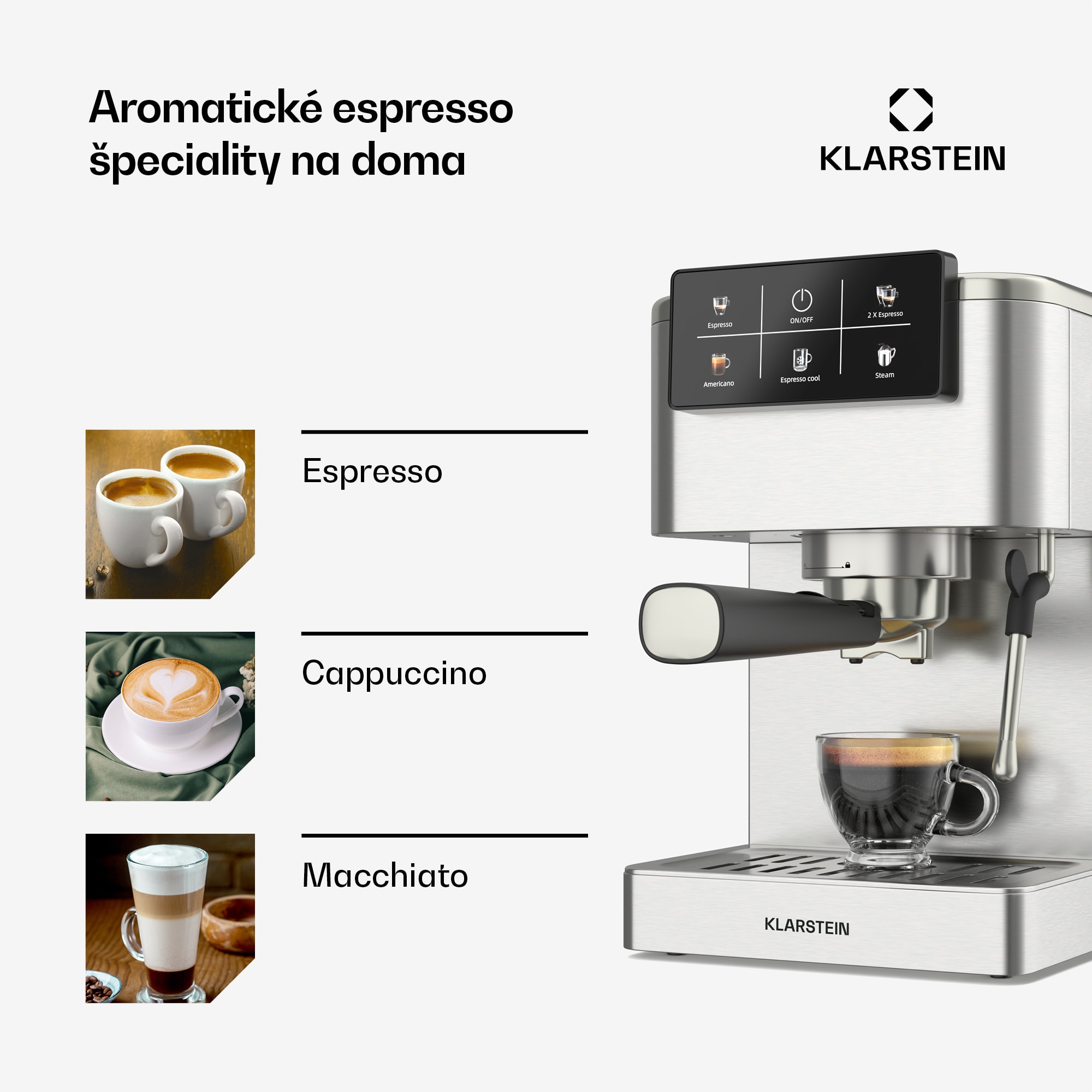 Klarstein SteelPresso Touch kávovar s portafiltrom, Dotykový displej, 20 bar, Nehrdzavejúca oceľ – Obrázok 2