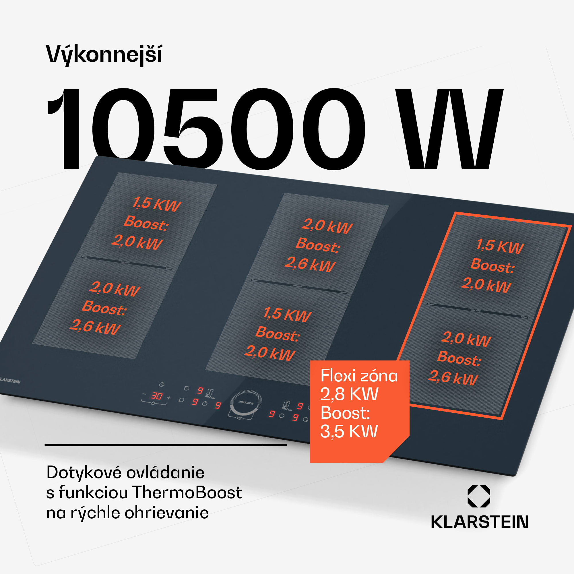 Klarstein Delicatessa 90 Full Flex vstavaná indukčná varná doska, 7500 W, Flexi zóna, Booster, Indukcia – Obrázok 2