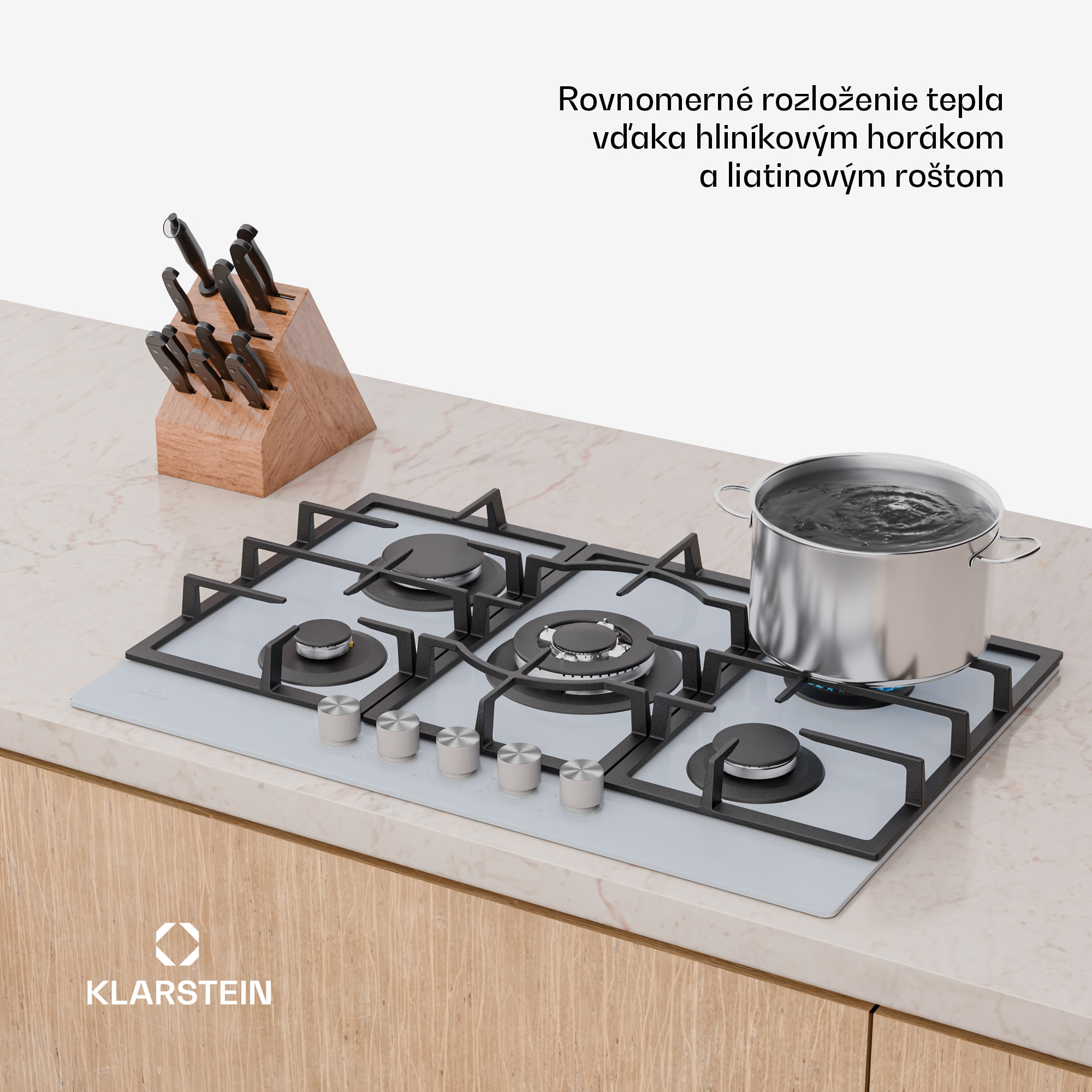 Klarstein Ignito 5-zónová plynová varná doska, 5 Horákov, elektr. zapaľovanie, Wok, na skvapalnený alebo zemný plyn – Obrázok 3