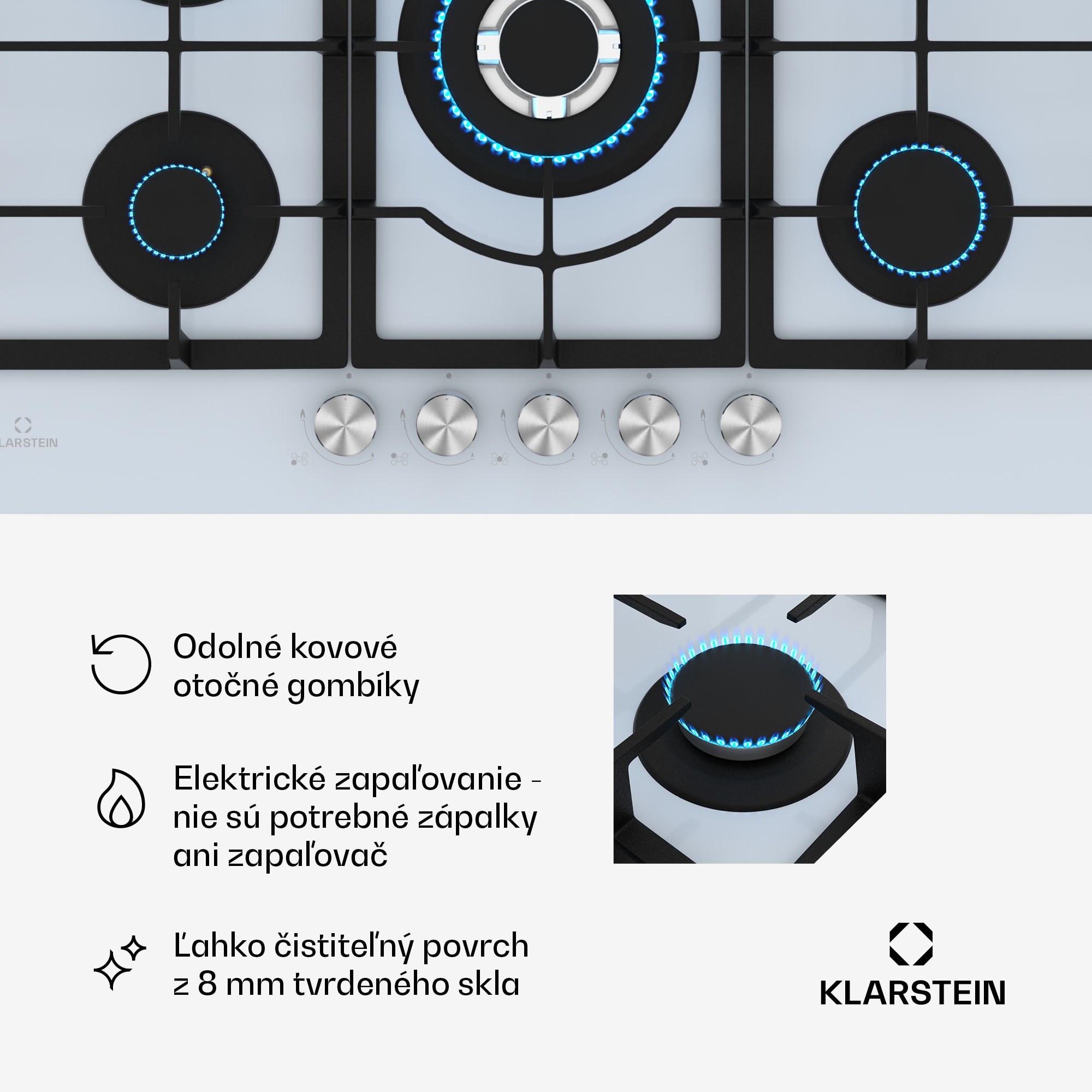 Klarstein Ignito 5-zónová plynová varná doska, 5 Horákov, elektr. zapaľovanie, Wok, na skvapalnený alebo zemný plyn – Obrázok 4