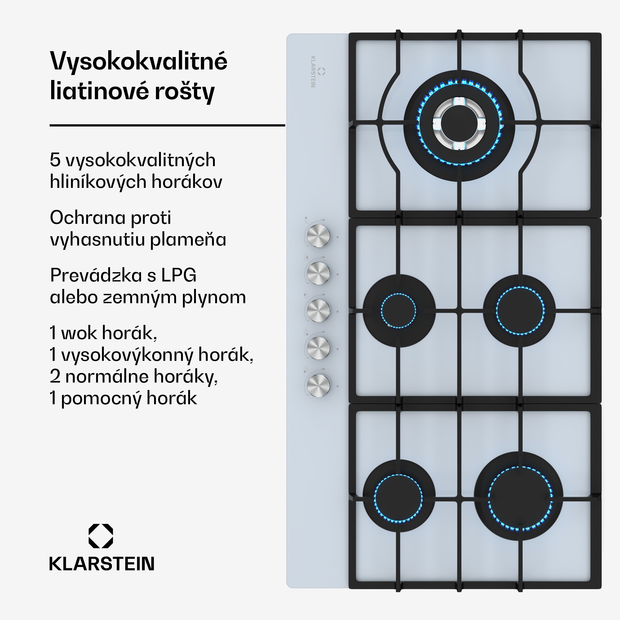 Klarstein Ignito Chef Edition plynová varná doska, 5 Horákov, elektr. zapaľovanie, Wok, na skvapalnený alebo zemný plyn – Obrázok 2