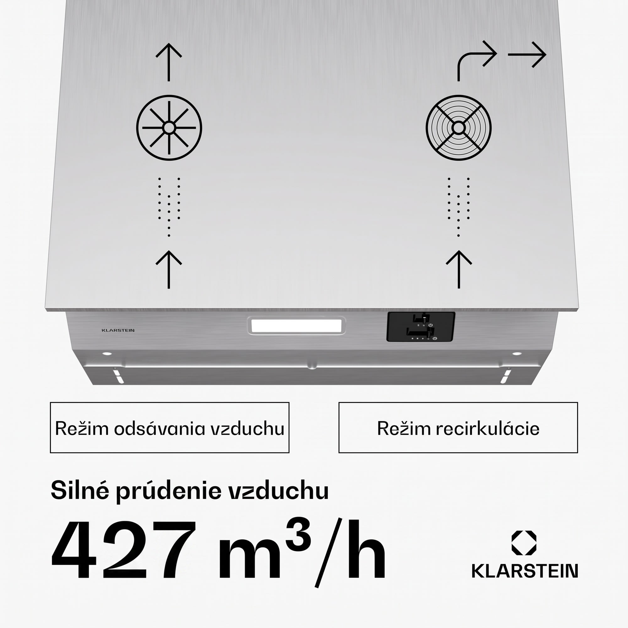 Klarstein Swift Square digestor, zabudovaný digestor, 427 m³/h, EEK C, Odsávanie/Recirkulácia, LED – Obrázok 3