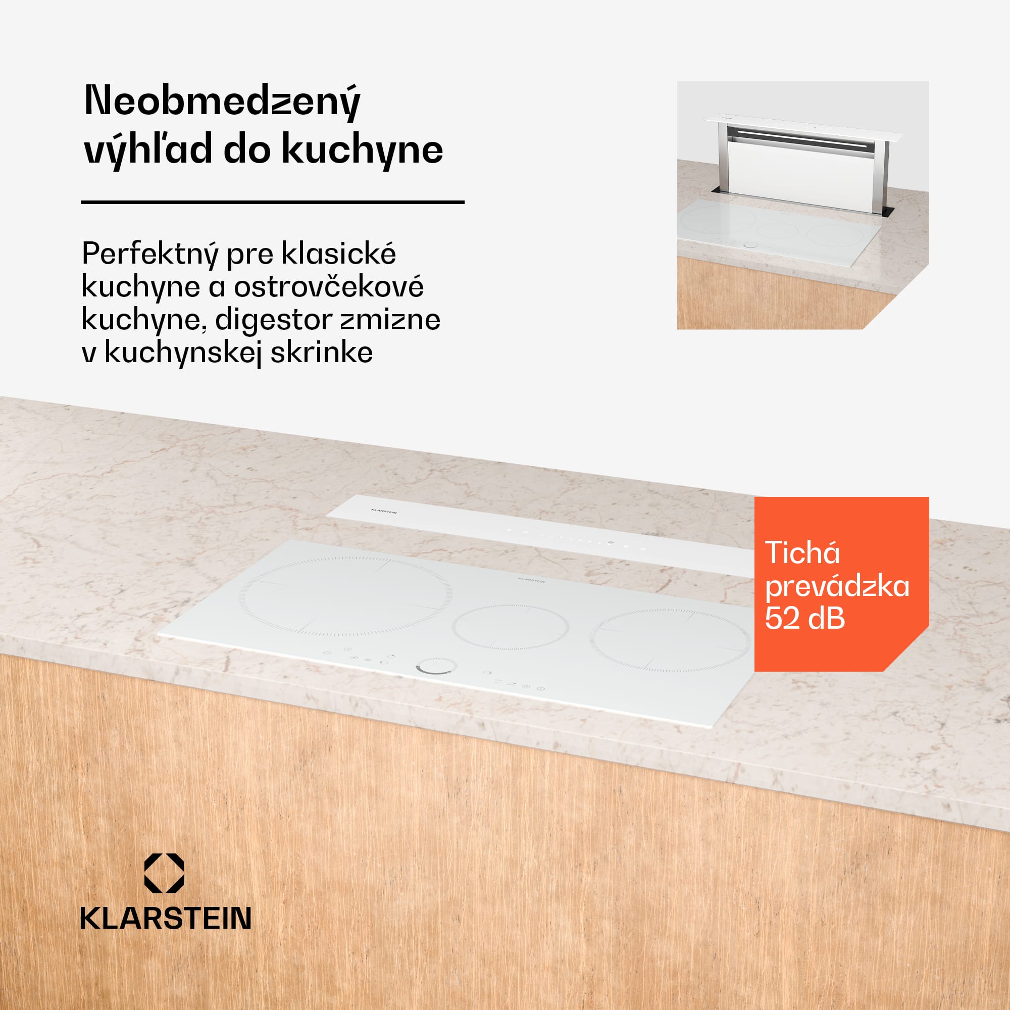 Klarstein Royal Flush Eco digestor, Výsuvný, 714 m³/h, Boost, Dotykové ovládanie, EEK A++