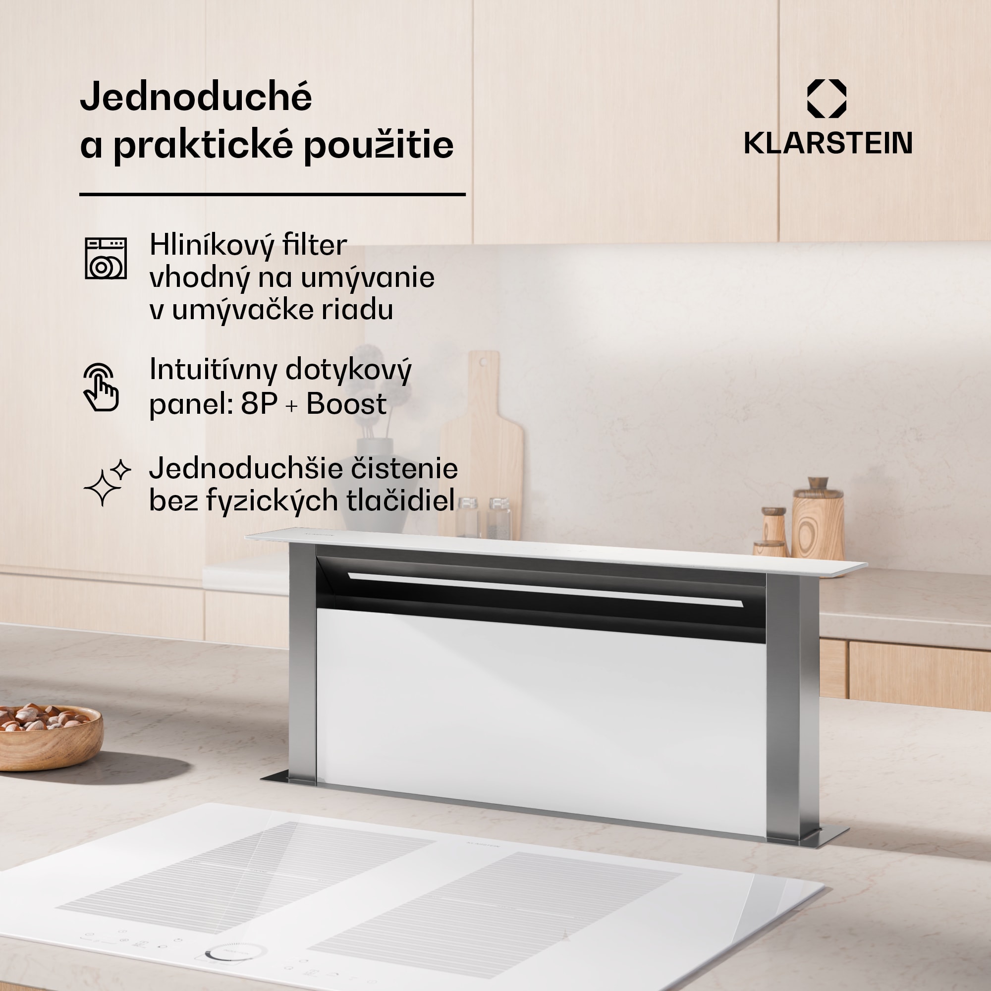 Klarstein Royal Flush Eco digestor, Výsuvný, 714 m³/h, Boost, Dotykové ovládanie, EEK A++ – Obrázok 3