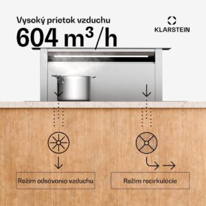 Klarstein Royal Flush Eco digestor, Výsuvný, 604 m³/h, Boost, Dotykové ovládanie, EEK A++