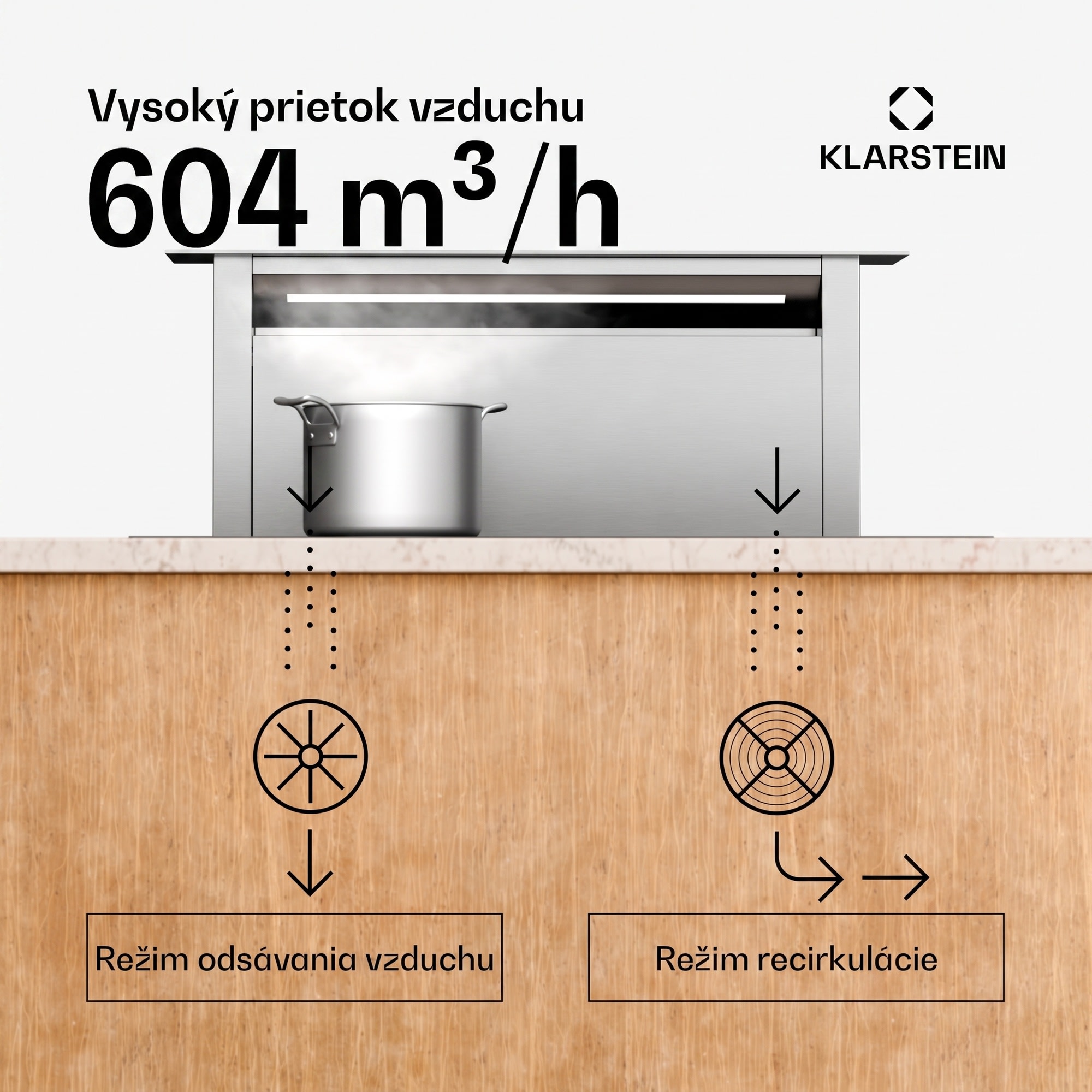 Klarstein Royal Flush Eco digestor, Výsuvný, 604 m³/h, Boost, Dotykové ovládanie, EEK A++