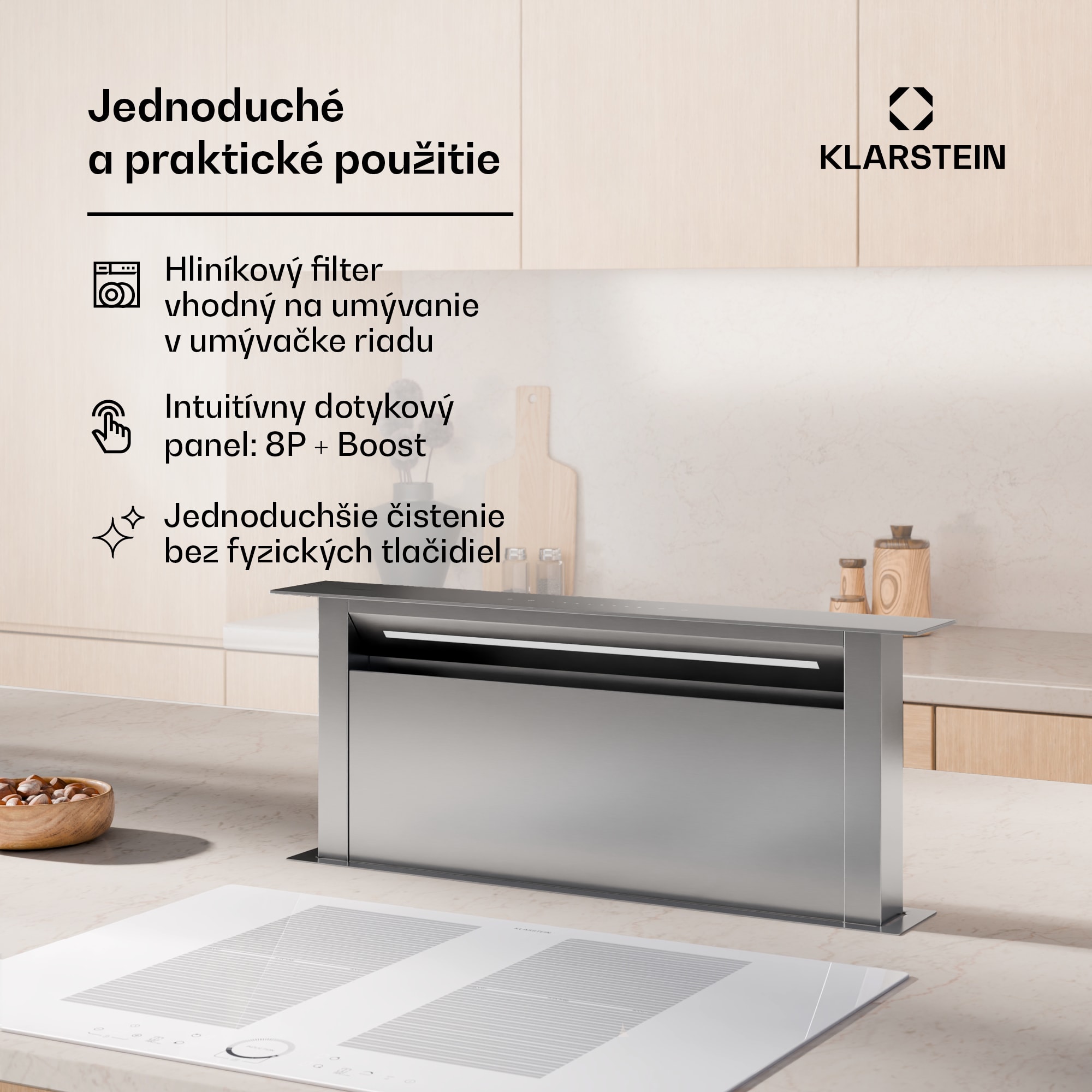 Klarstein Royal Flush Eco digestor, Výsuvný, 604 m³/h, Boost, Dotykové ovládanie, EEK A++ – Obrázok 4