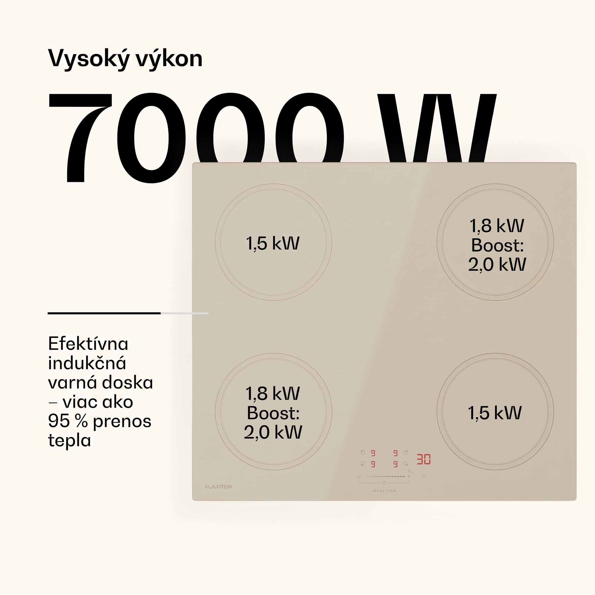 Klarstein Victoria indukčná varná doska, 60 cm, 4 varné platne, posuvník, funkcia Boost – Obrázok 2