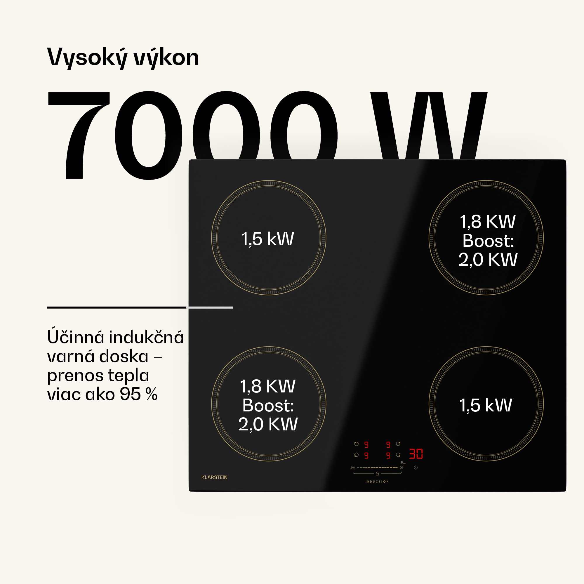 Klarstein Victoria indukčná varná doska, 60 cm, 4 varné platne, posuvník, funkcia Boost – Obrázok 2