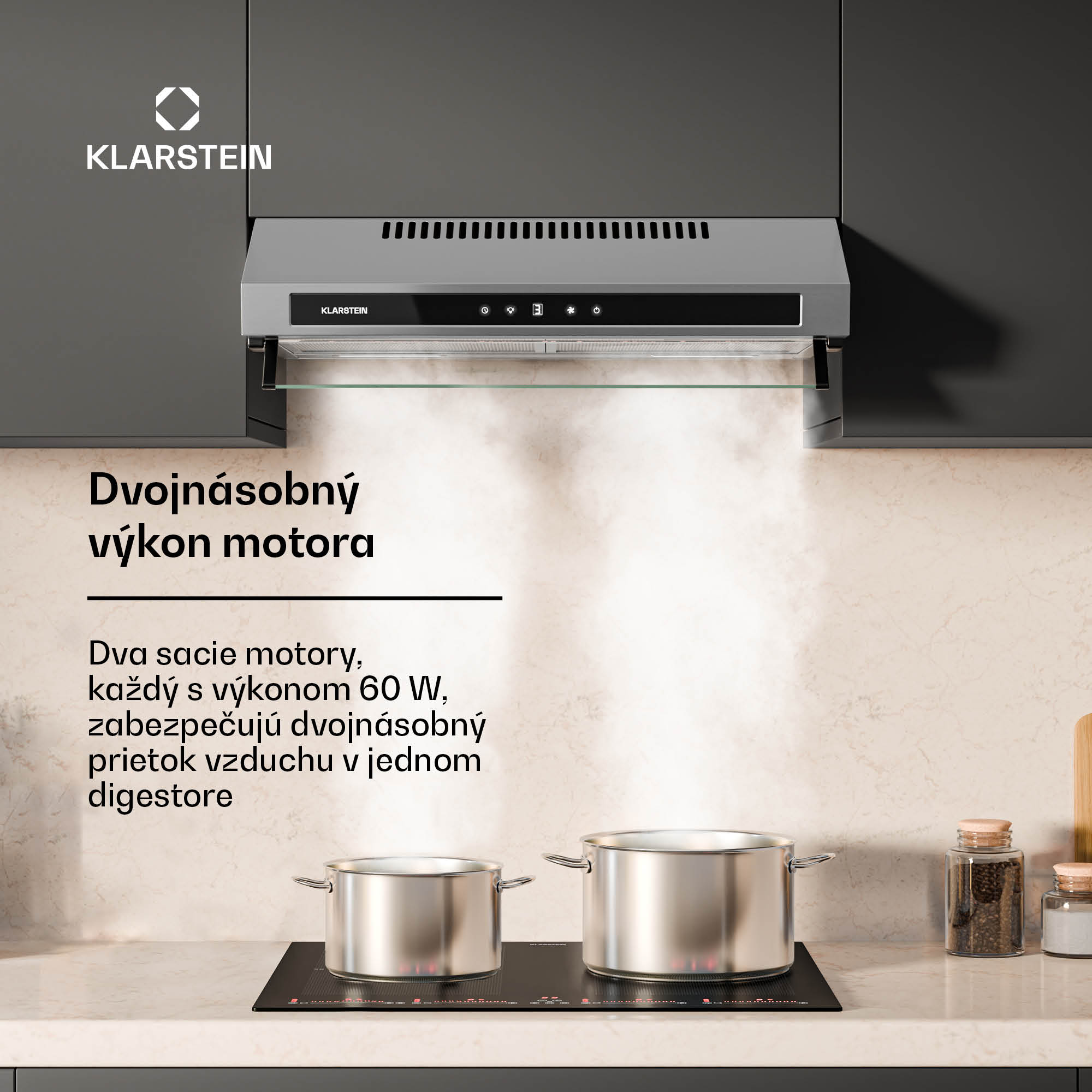 Klarstein Purista Force digestor, Kompaktný, 343 m³/h, EEK C, Technológia dvoch motorov – Obrázok 2