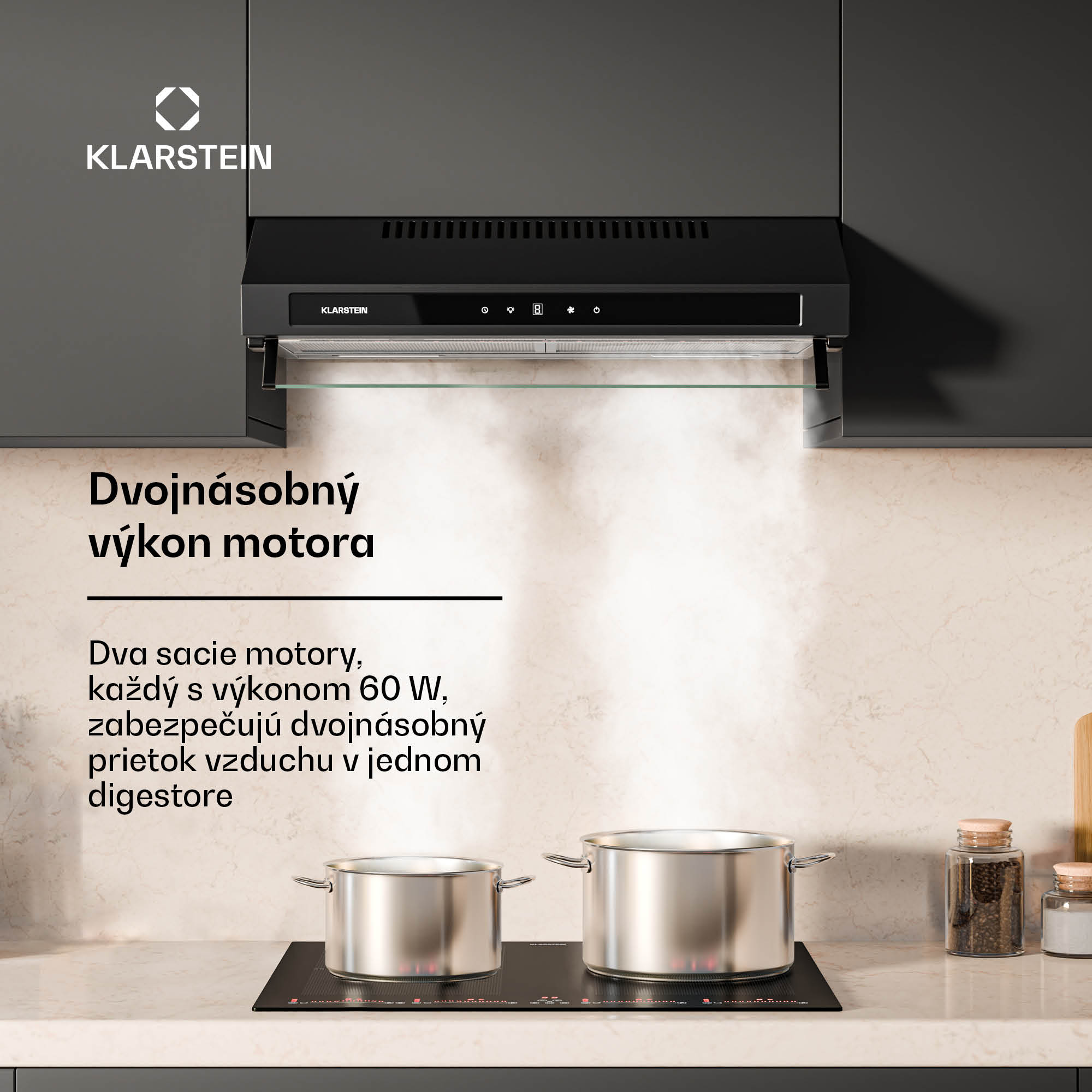 Klarstein Purista Force digestor | Kompaktný | 384,8 m³/h | EEK C | Technológia dvojitého motora – Obrázok 2