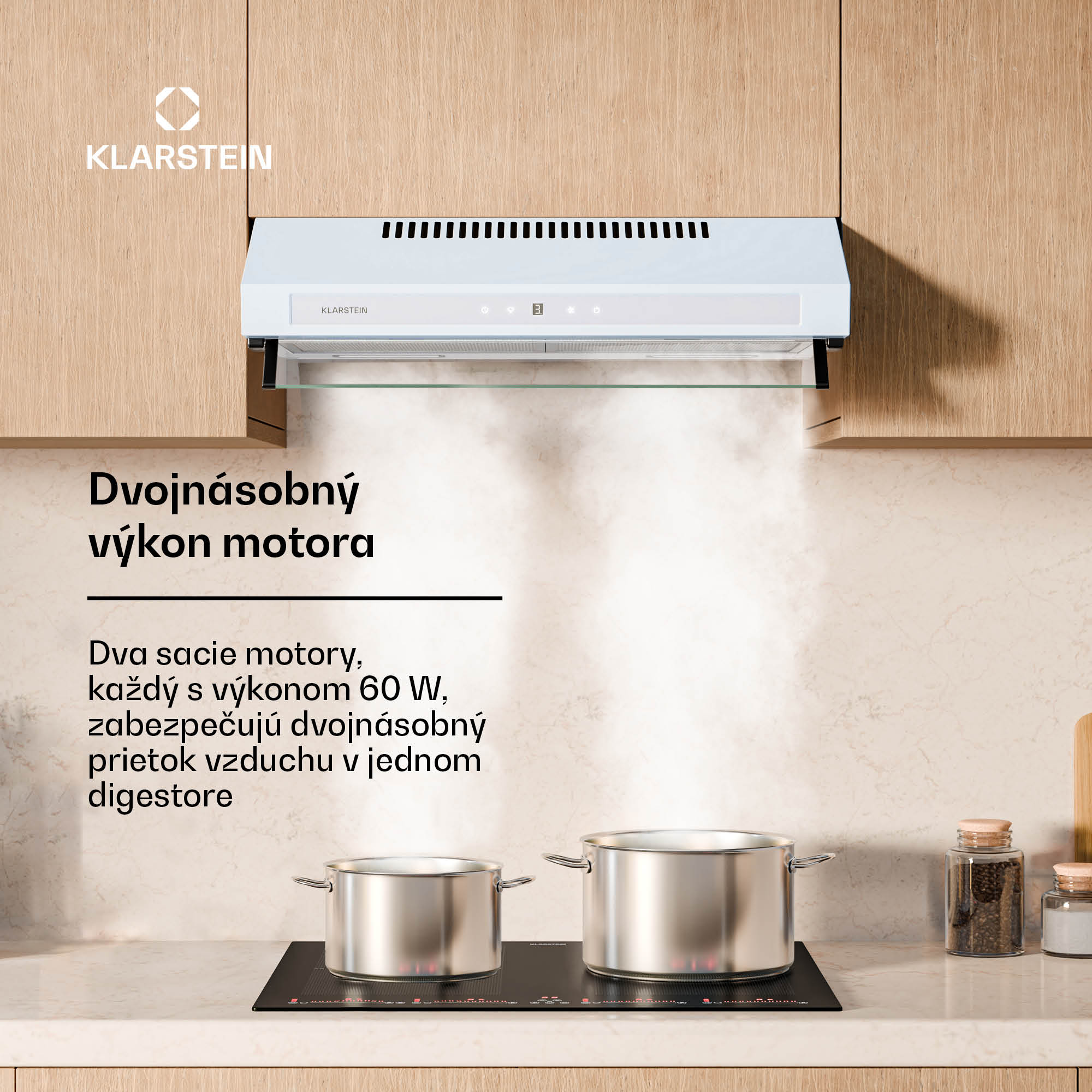 Klarstein Purista Force digestor, Kompaktný, 343 m³/h, EEK C, Technológia dvoch motorov – Obrázok 2