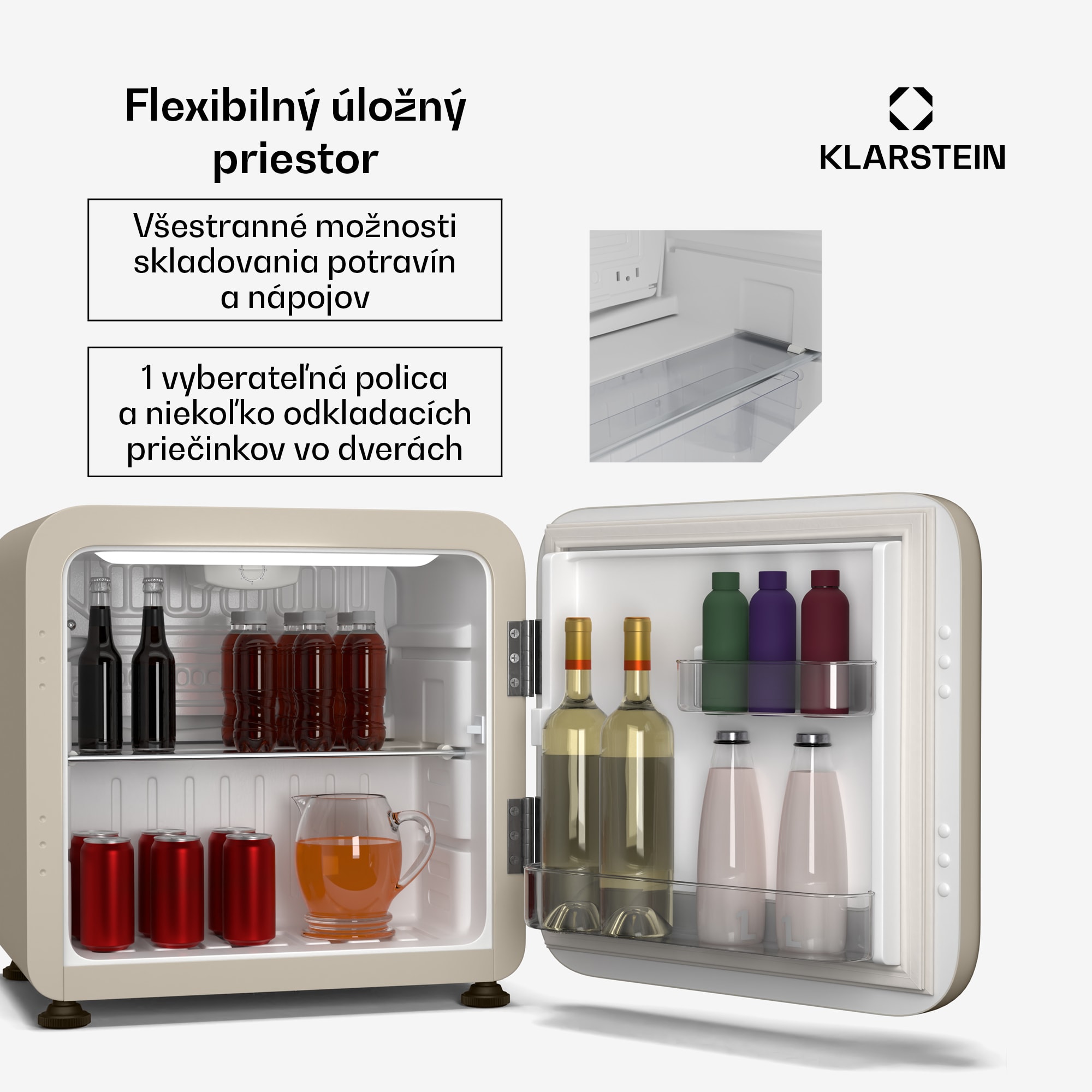 Klarstein Audrey Evo mini chladnička, 43 l, retro dizajn, tichá, kompaktná, 3 farby – Obrázok 4