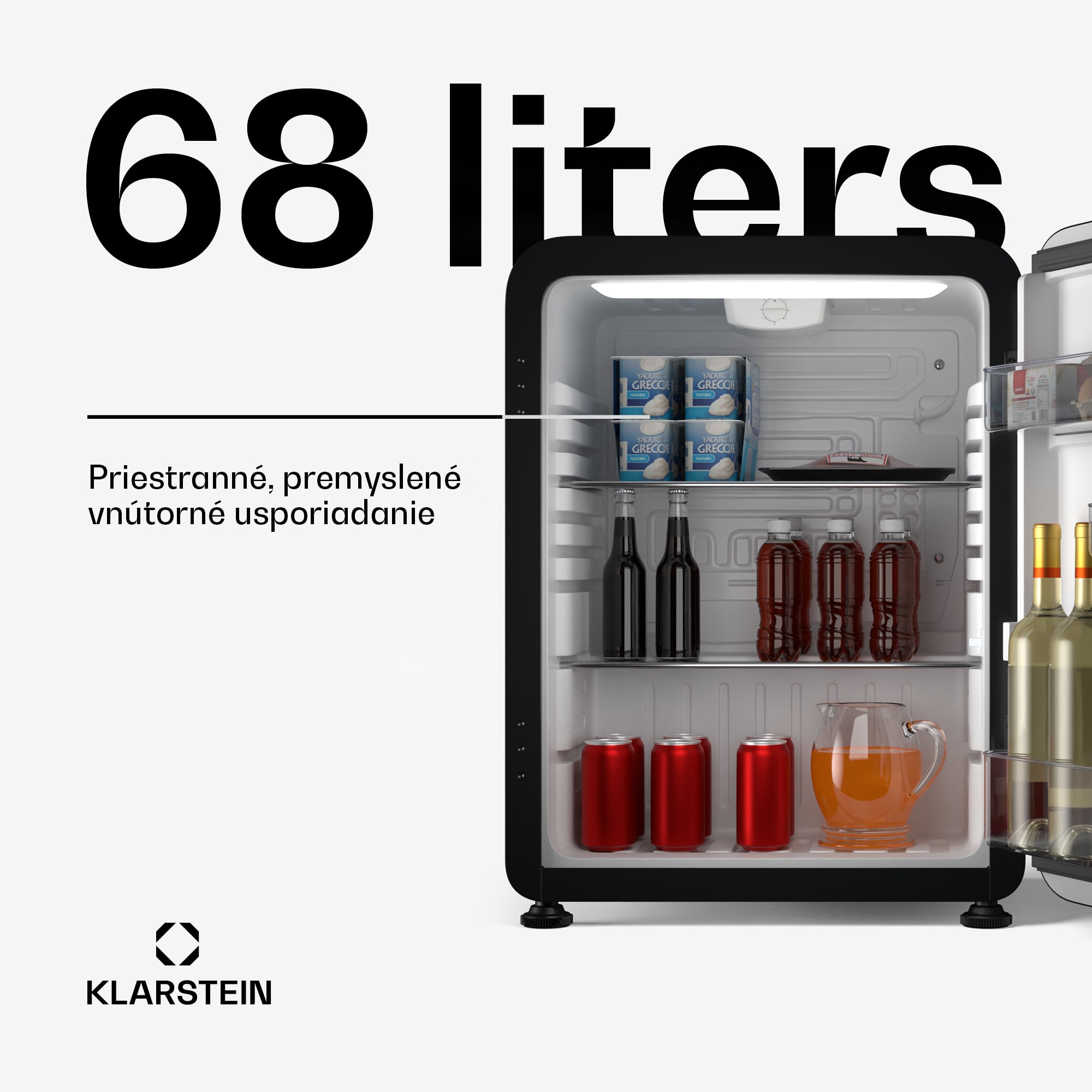 Klarstein Audrey Evo mini chladnička, 68 l, retro dizajn, tichá, kompaktná, 3 farby
