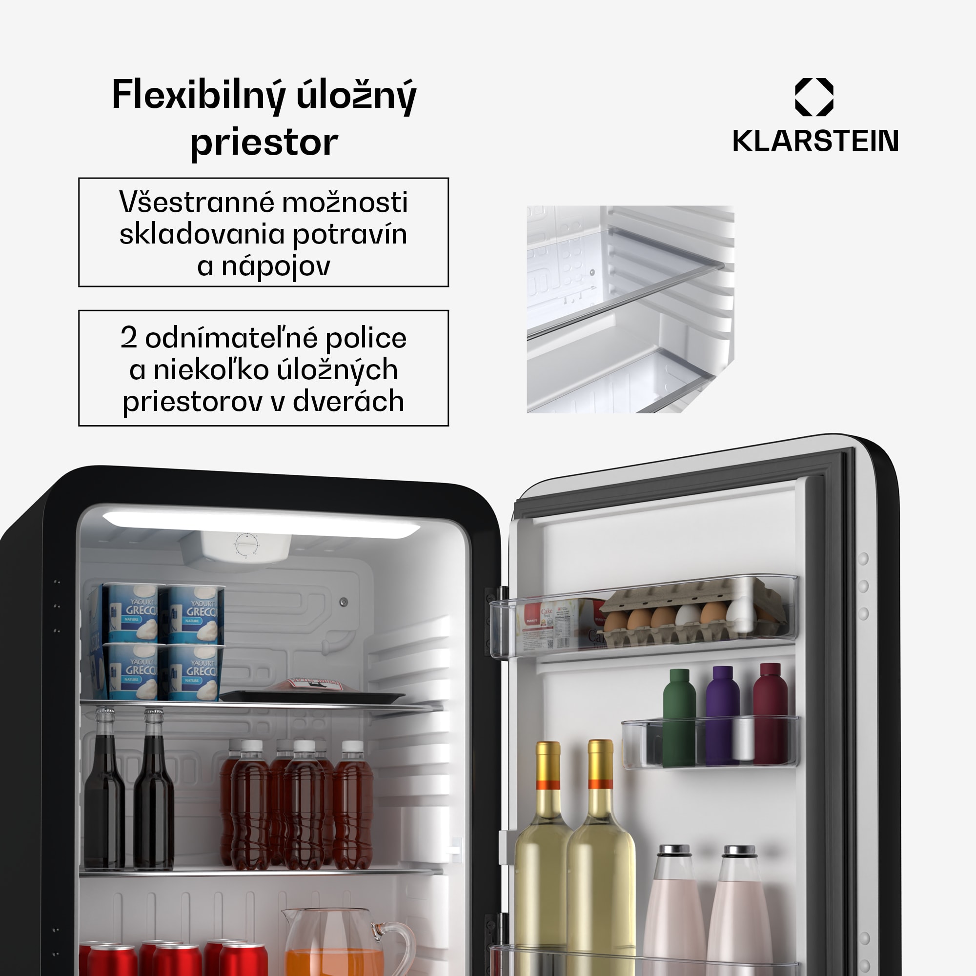 Klarstein Audrey Evo mini chladnička, 68 l, retro dizajn, tichá, kompaktná, 3 farby – Obrázok 4