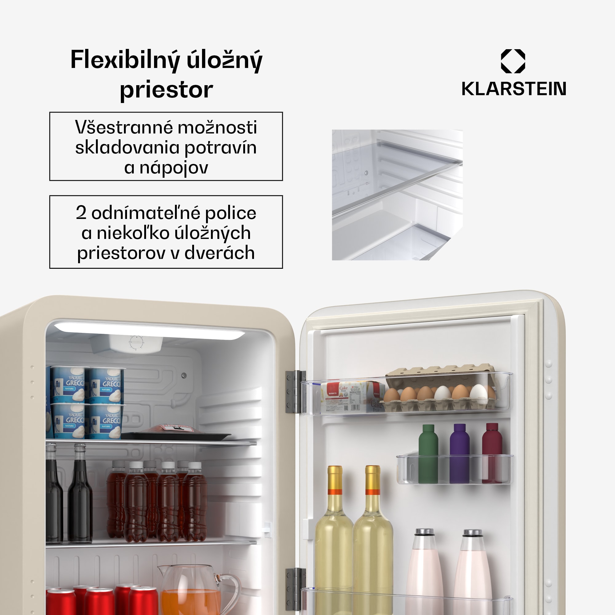 Klarstein Audrey Evo mini chladnička, 68 l, retro dizajn, tichá, kompaktná, 3 farby – Obrázok 4