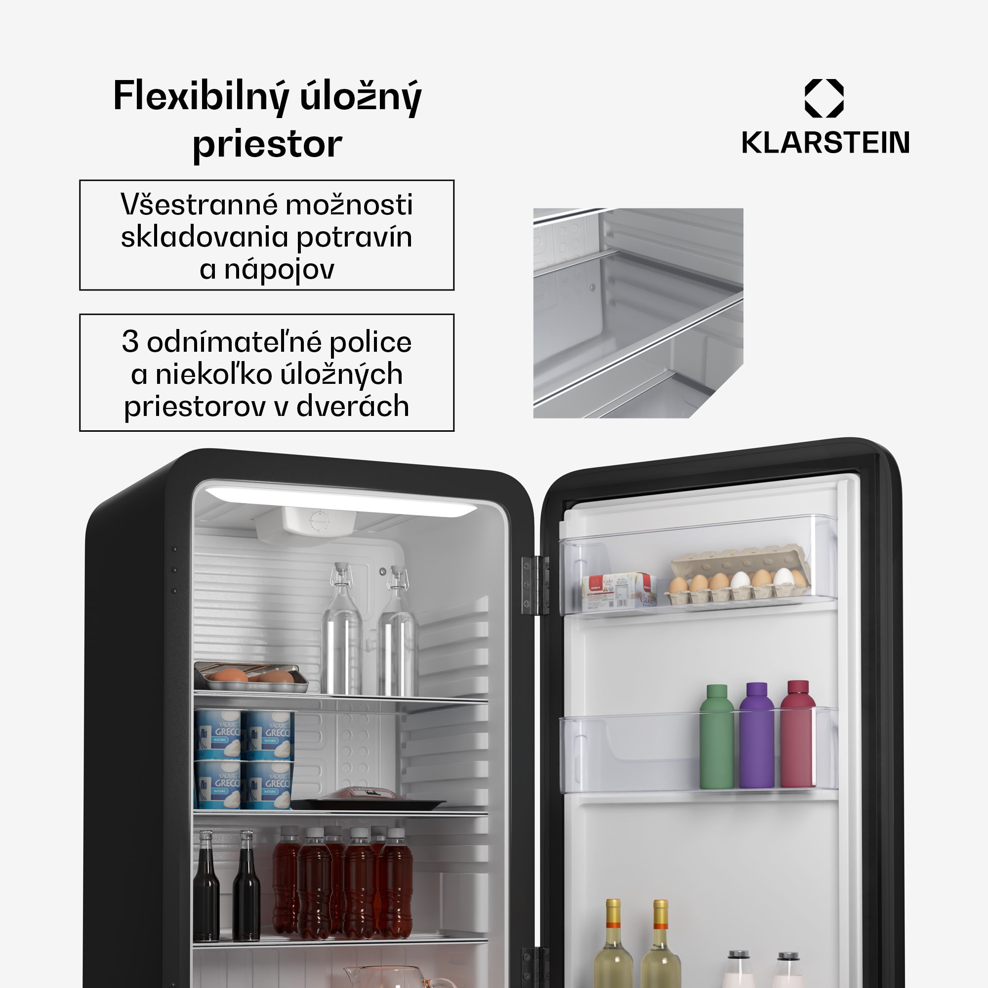 Klarstein Audrey Evo mini chladnička, 90 l, retro dizajn, tichá, kompaktná, 3 farby – Obrázok 4