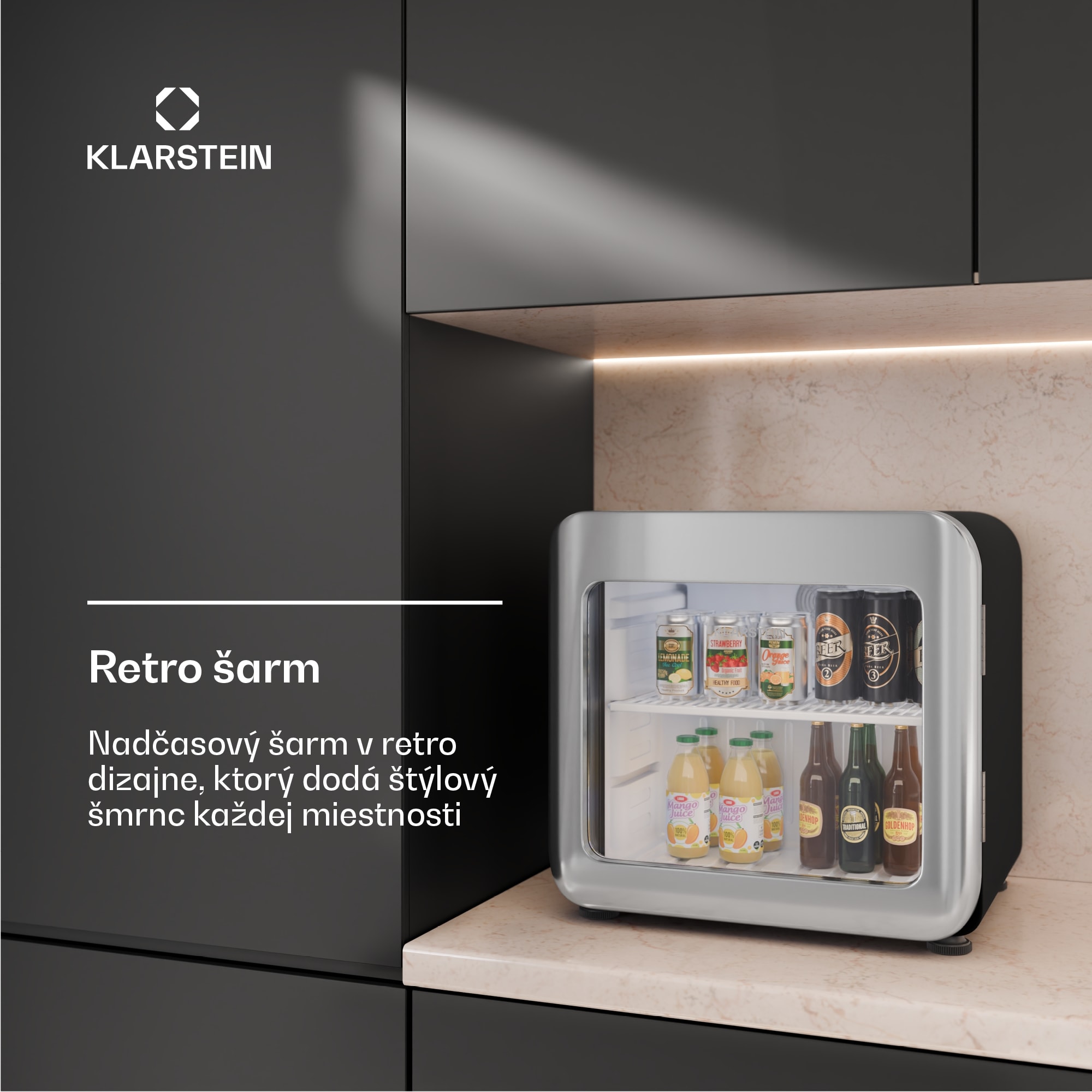 Klarstein Audrey Evo chladnička na nápoje, Retro dizajn, sklenené dvere, 45 L, EEK C – Obrázok 2