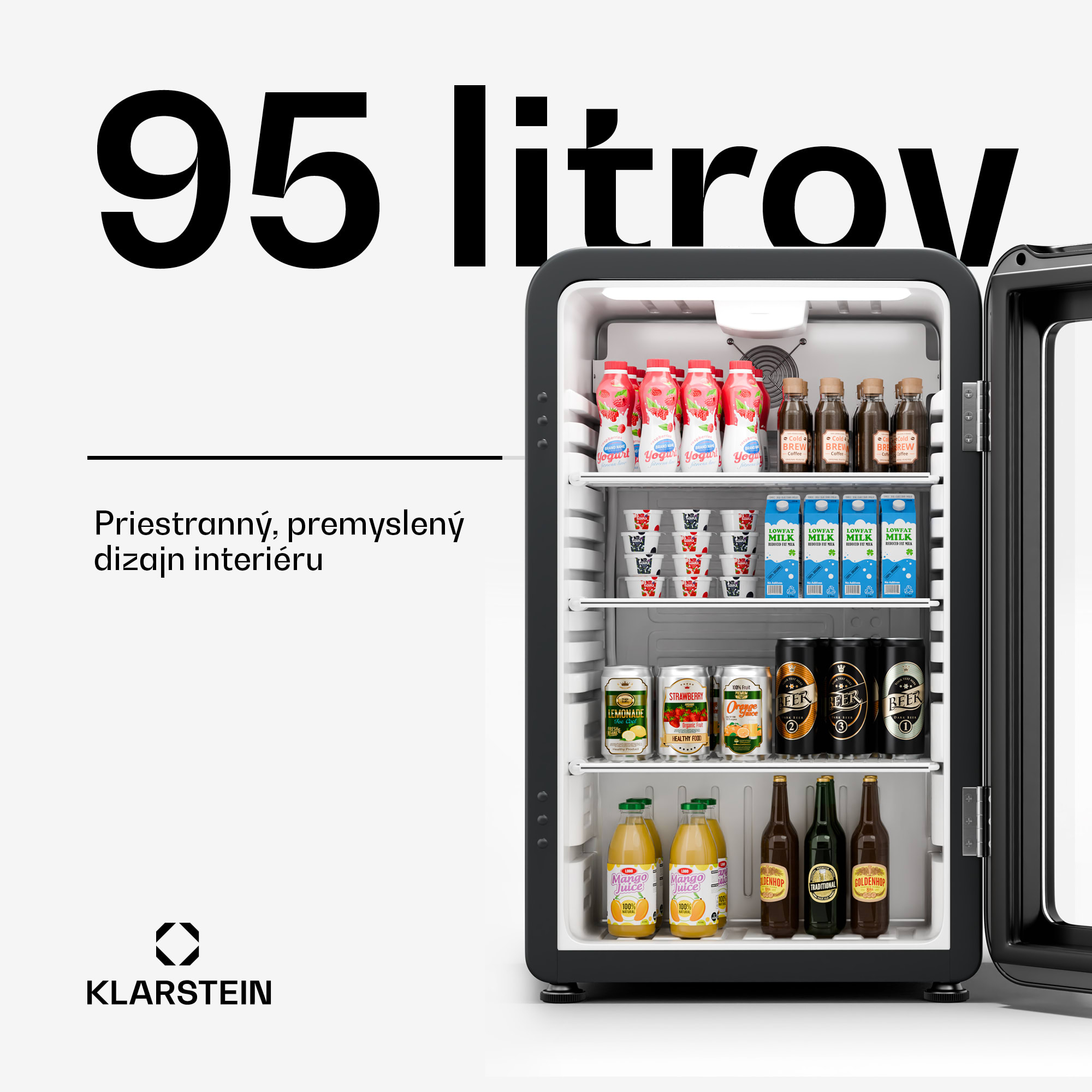 Klarstein Audrey Evo chladnička na nápoje, Retro dizajn, sklenené dvere, 95 L, EEK C