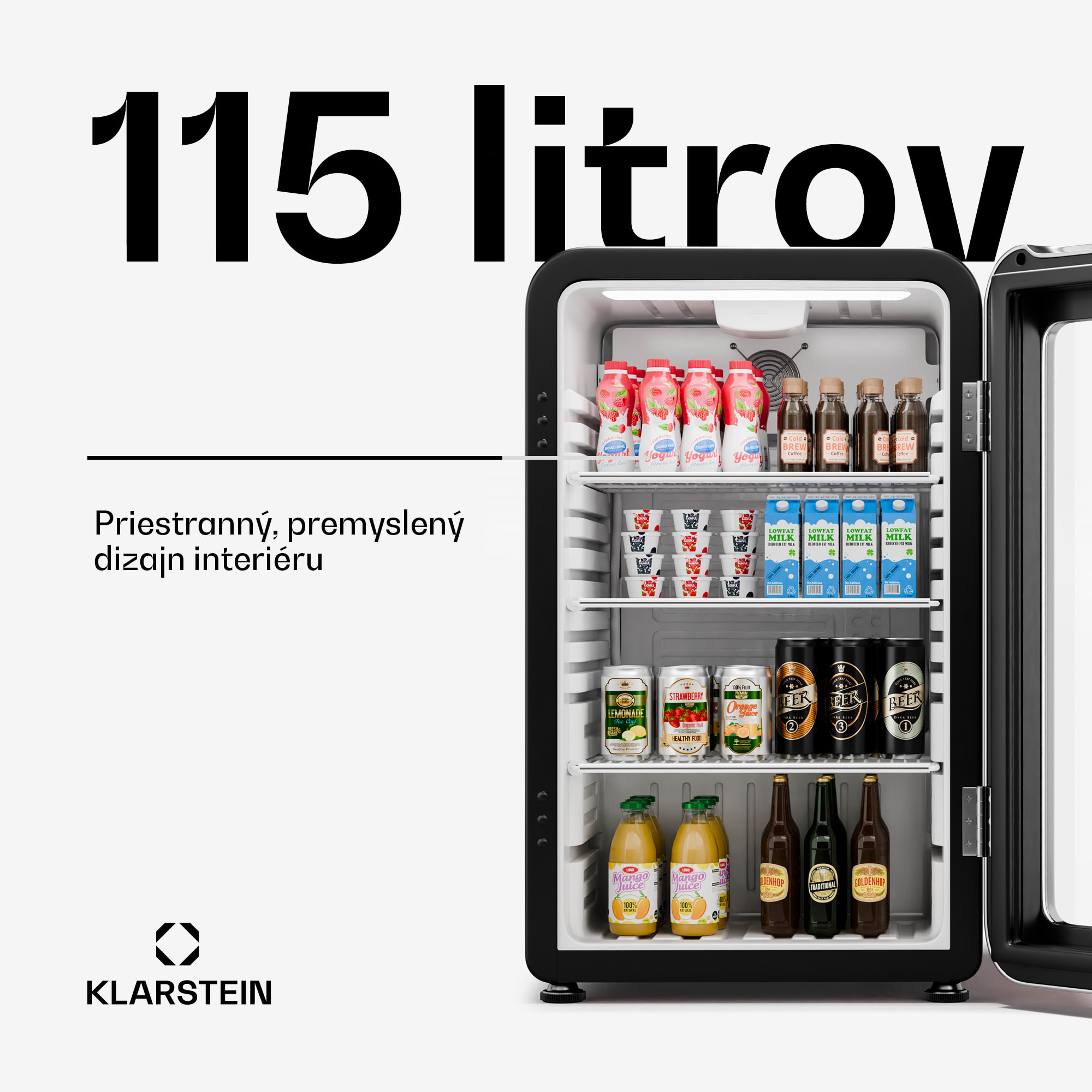 Klarstein Audrey Evo chladnička na nápoje, Retro dizajn, sklenené dvere, 115 L, EEK C