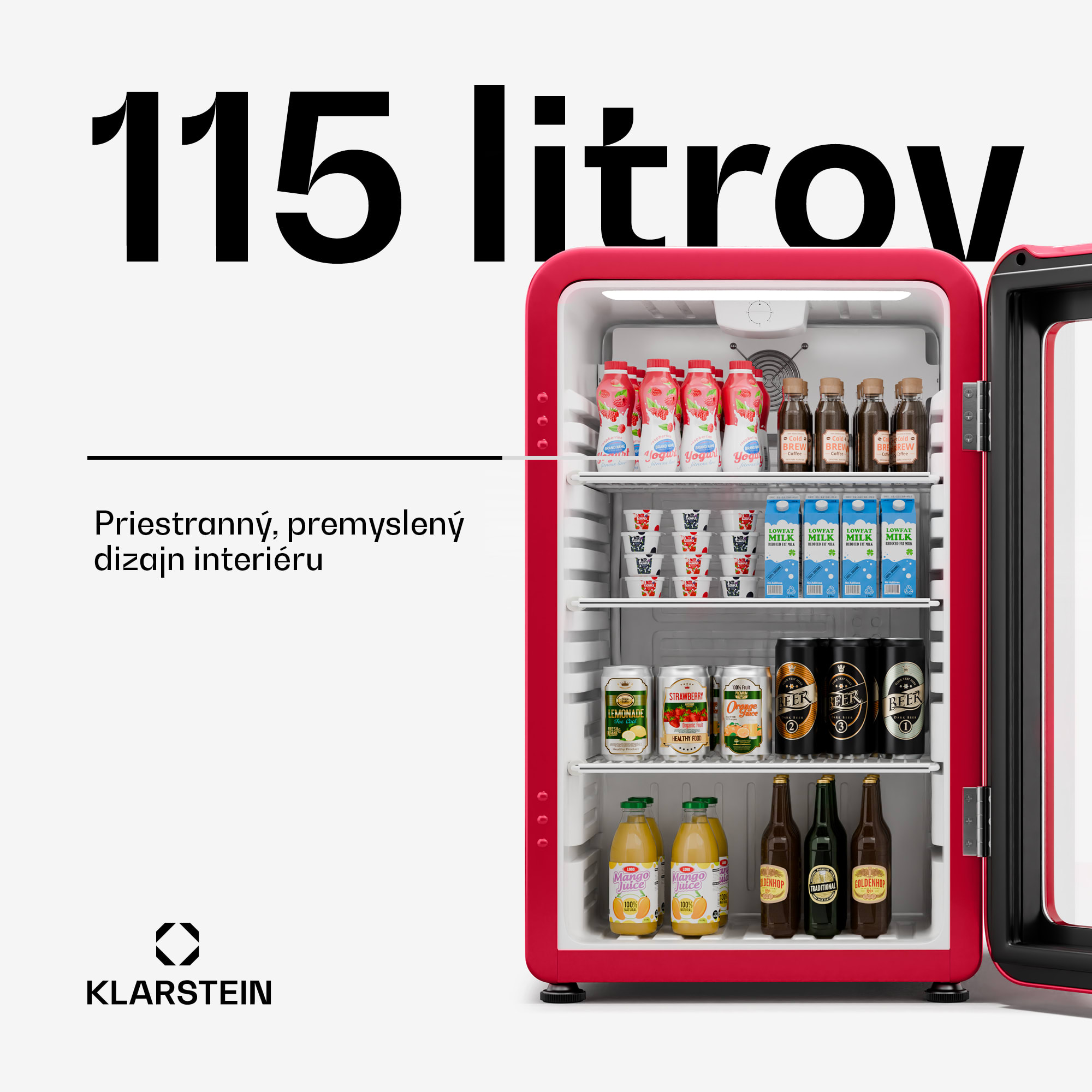 Klarstein Audrey Evo chladnička na nápoje, Retro dizajn, sklenené dvere, 115 L, EEK C
