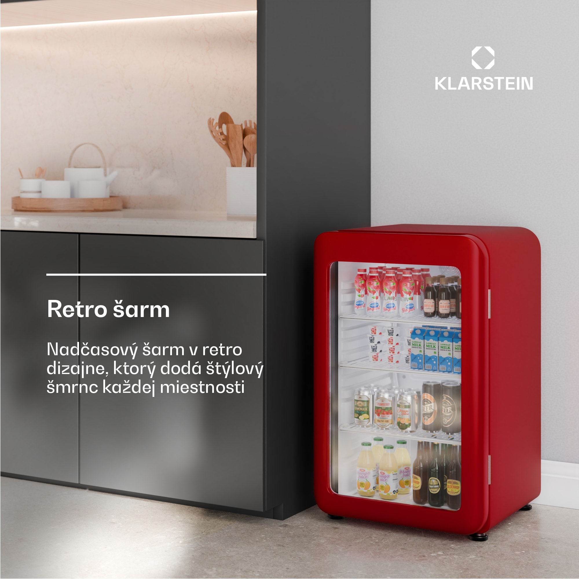 Klarstein Audrey Evo chladnička na nápoje, Retro dizajn, sklenené dvere, 115 L, EEK C – Obrázok 2