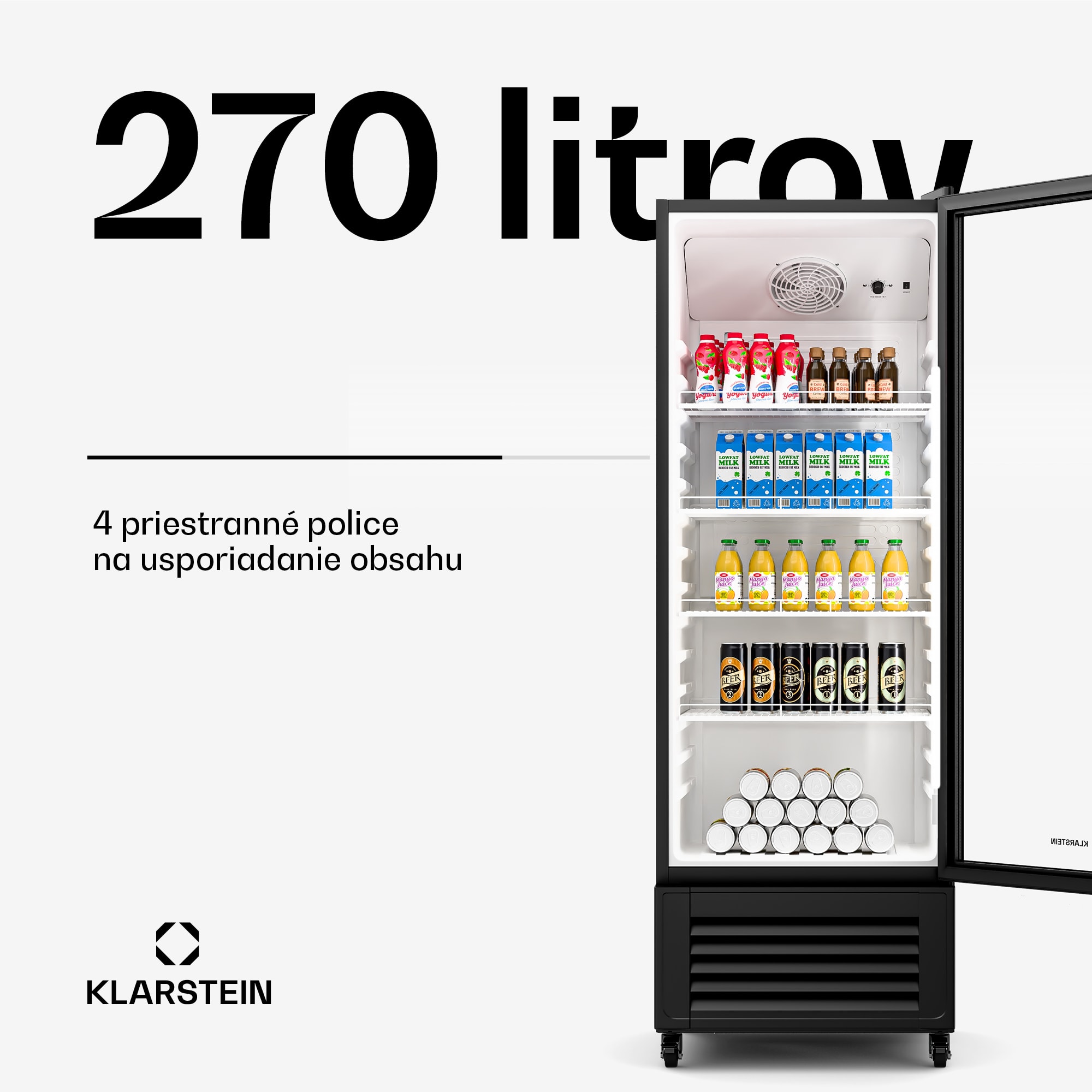 Klarstein GrandCooler chladnička na nápoje, 270 l, LED osvetlenie, s kolieskami, 4 police – Obrázok 2