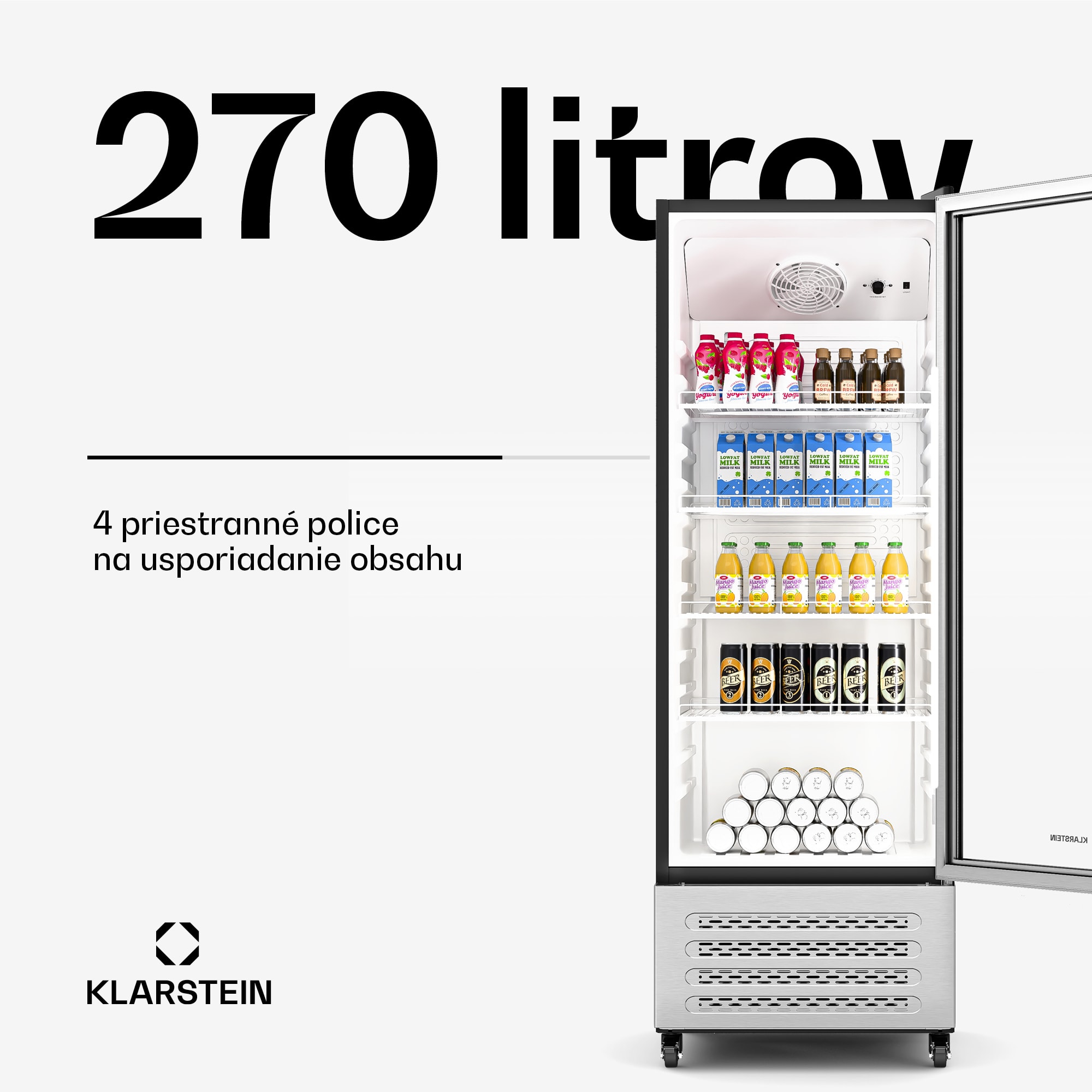 Klarstein GrandCooler chladnička na nápoje, 270 l, LED osvetlenie, s kolieskami, 4 police – Obrázok 2