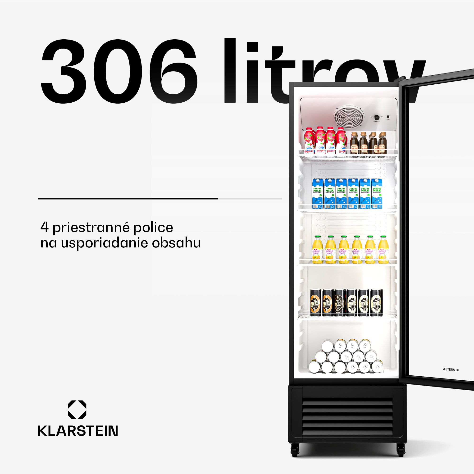 Klarstein GrandCooler chladnička na nápoje, 306 l, LED osvetlenie, s kolieskami, 4 police – Obrázok 2
