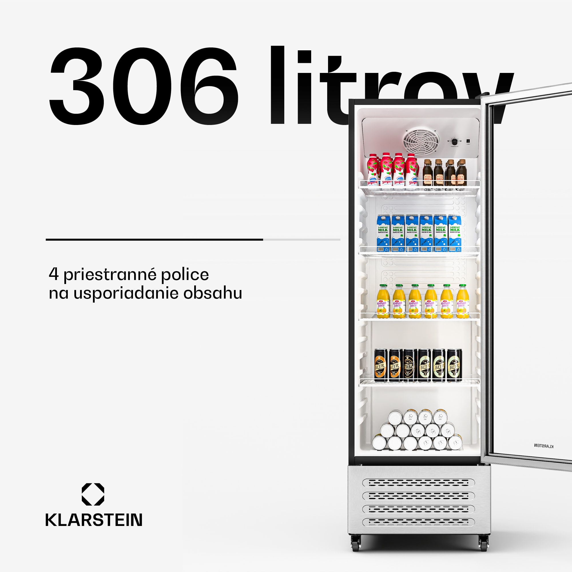 Klarstein GrandCooler chladnička na nápoje, 306 l, LED osvetlenie, s kolieskami, 4 police – Obrázok 2