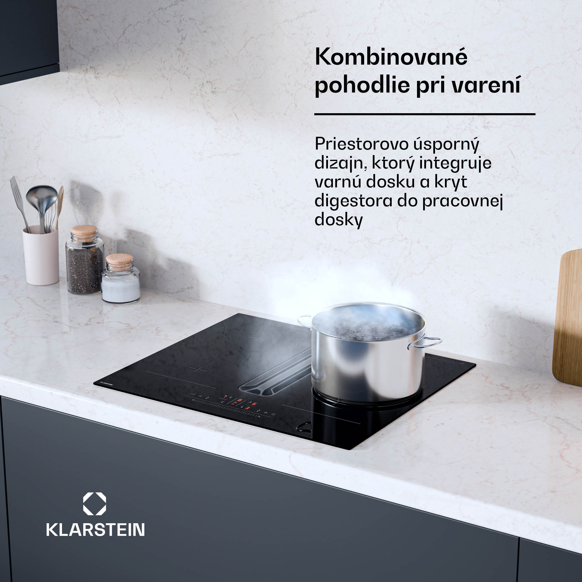 Klarstein AirJet Hybrid Down Air System, Indukčná varná doska s integrovaným digestorom, 445 m³/h, EEK A+