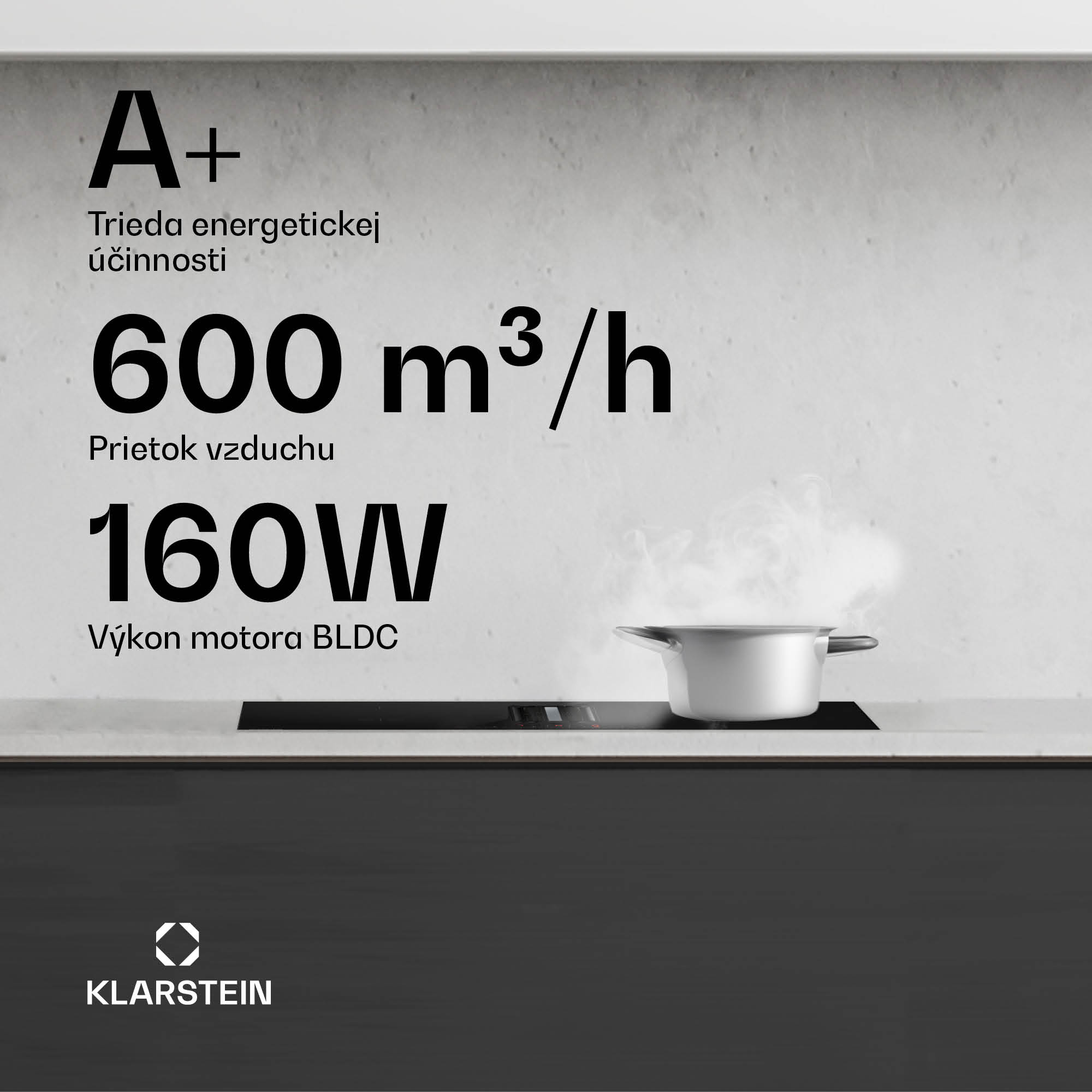 Klarstein AirJet Hybrid Down Air System, Indukčná varná doska s integrovaným digestorom, 445 m³/h, EEK A+ – Obrázok 2