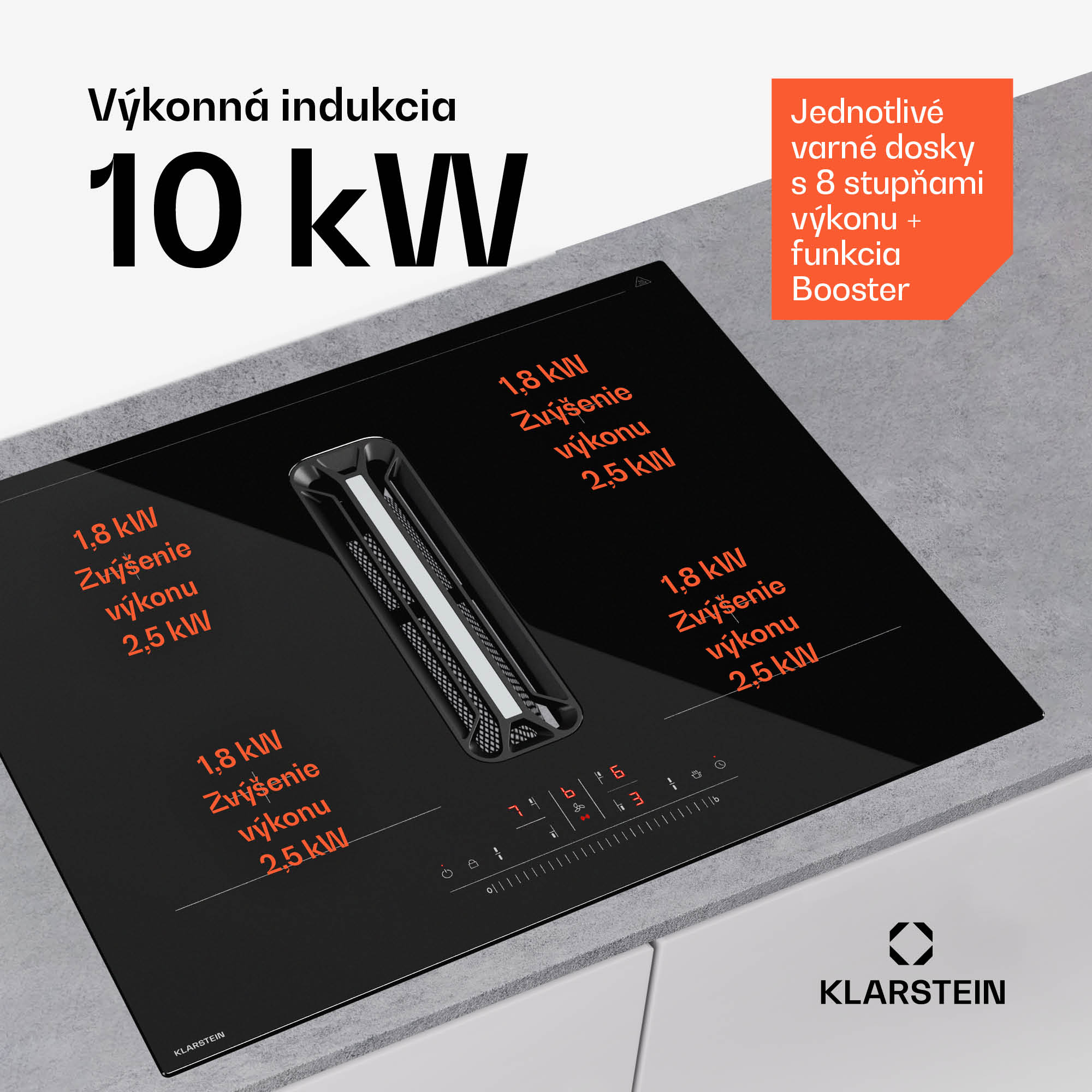 Klarstein AirJet Hybrid Down Air System, Indukčná varná doska s integrovaným digestorom, 445 m³/h, EEK A+ – Obrázok 3