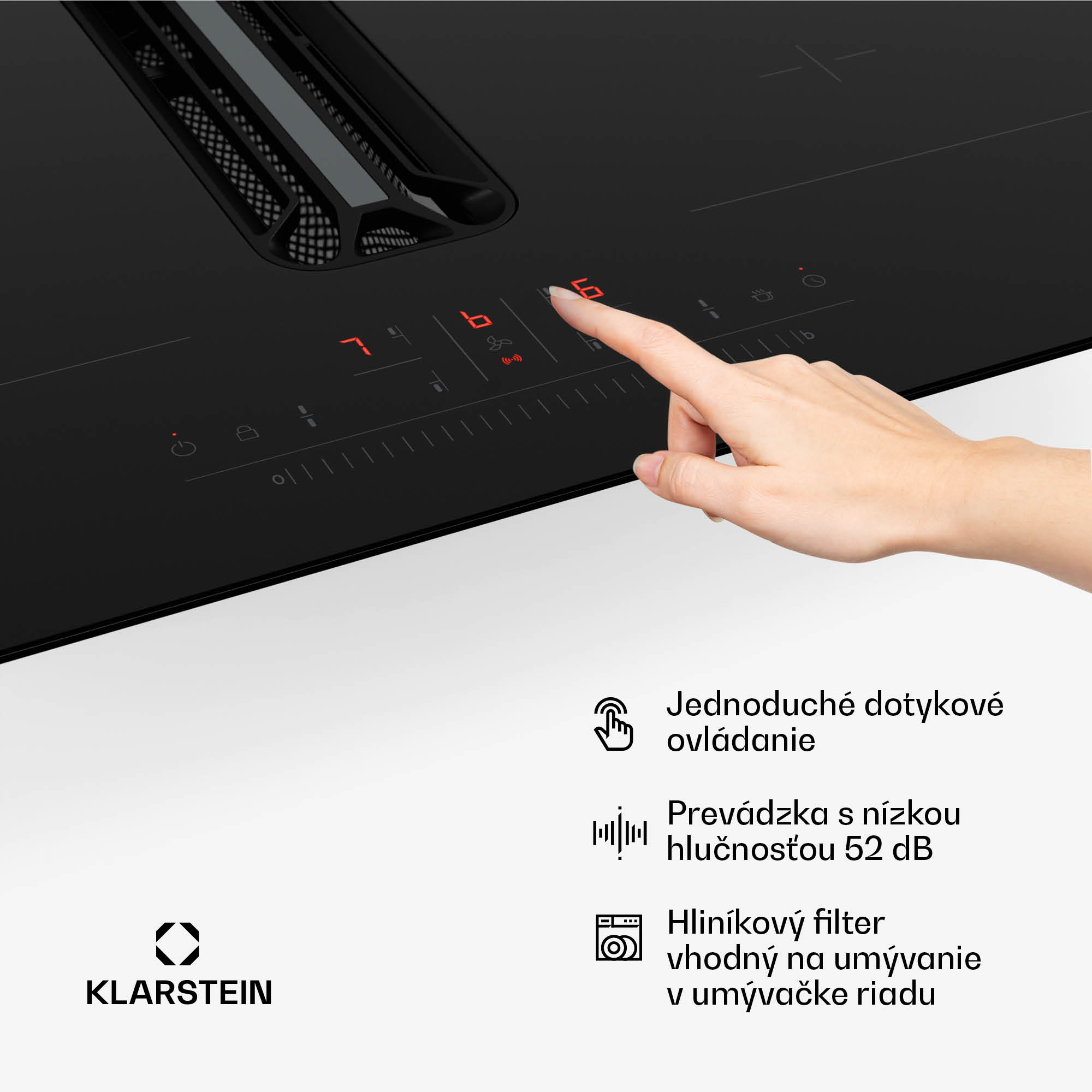 Klarstein AirJet Hybrid Down Air System, Indukčná varná doska s integrovaným digestorom, 445 m³/h, EEK A+ – Obrázok 4
