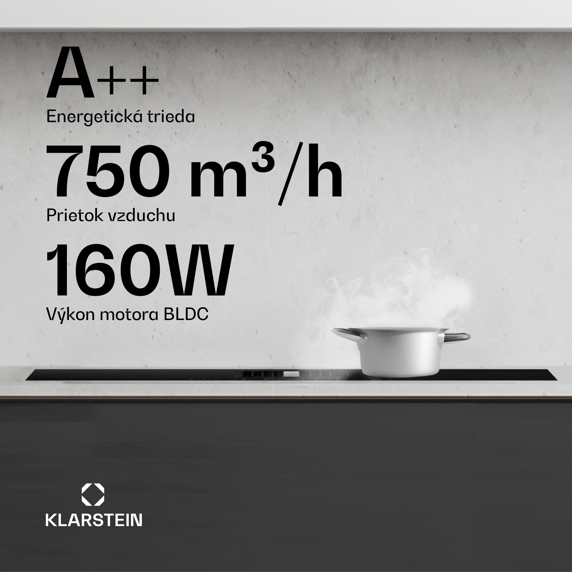 Klarstein AirJet Hybrid Down Air System, Indukčná varná doska s integrovaným digestorom, 745 m³/h, EEK A++ – Obrázok 2