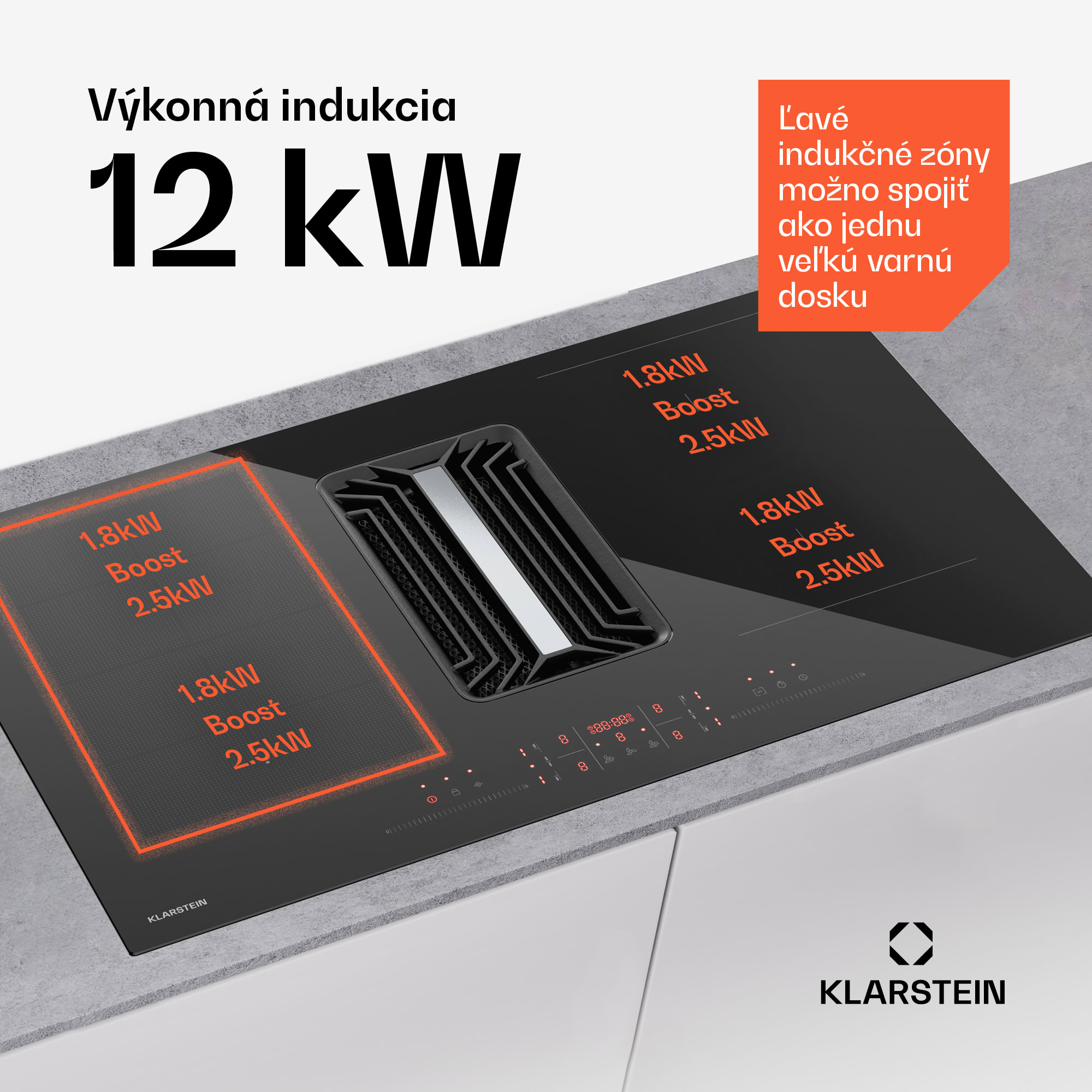 Klarstein AirJet Hybrid Down Air System, Indukčná varná doska s integrovaným digestorom, 745 m³/h, EEK A++ – Obrázok 3