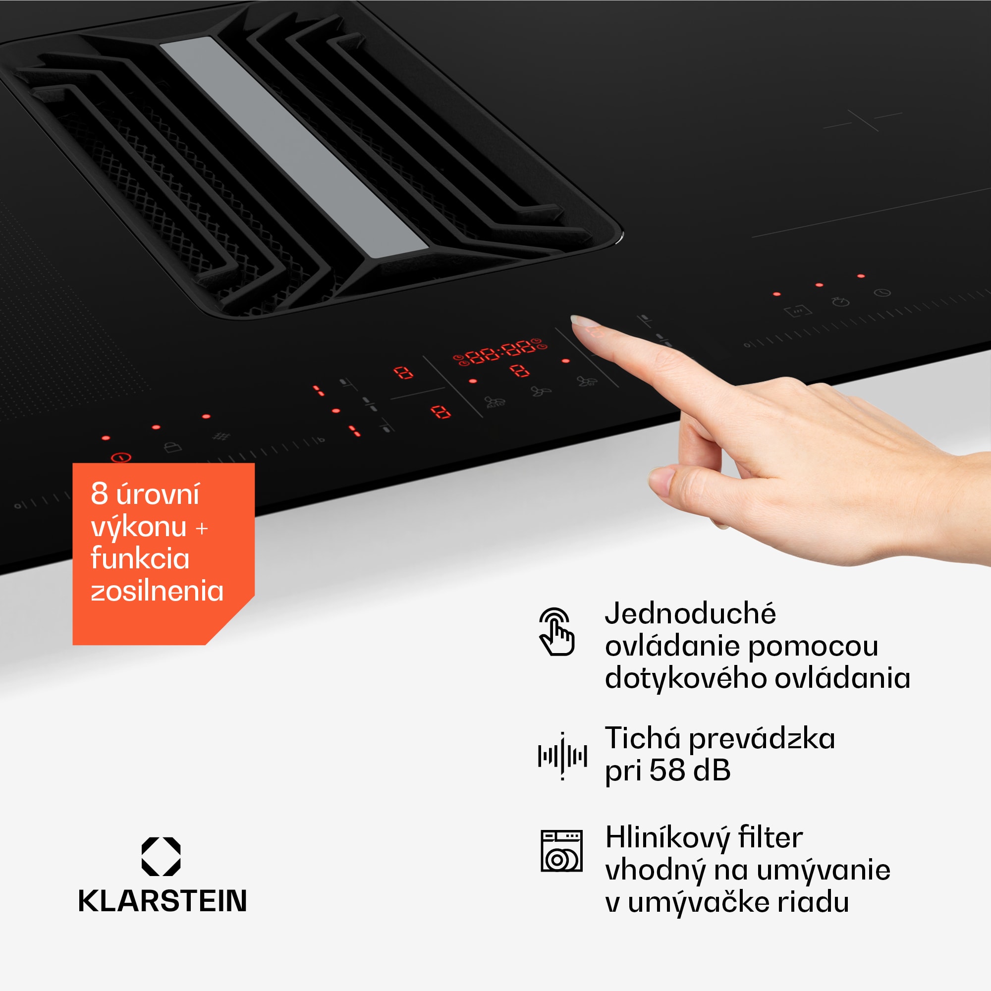 Klarstein AirJet Hybrid Down Air System, Indukčná varná doska s integrovaným digestorom, 745 m³/h, EEK A++ – Obrázok 4