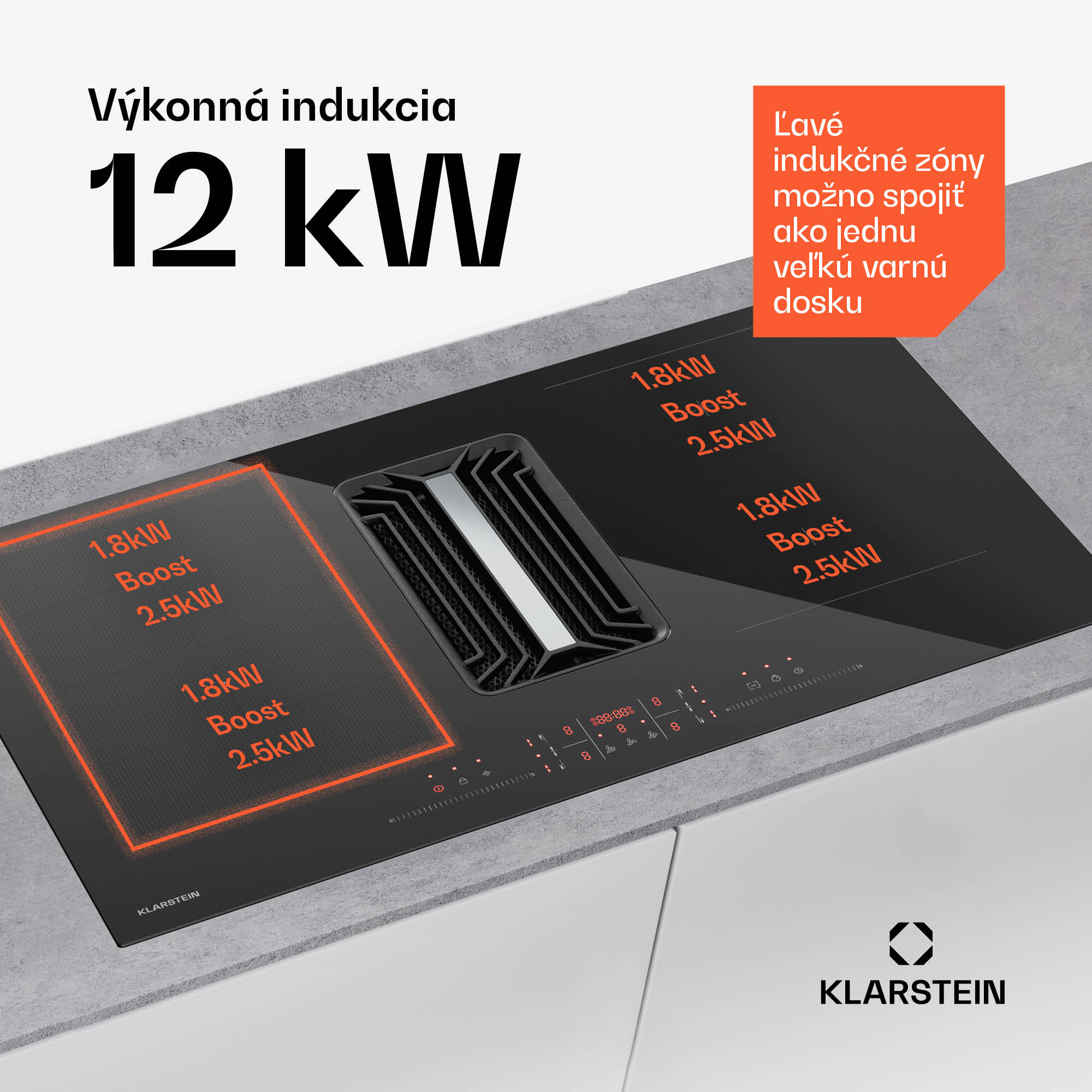 Klarstein AirJet Hybrid Down Air System, Indukčná varná doska s integrovaným digestorom, 745 m³/h, EEK A++ – Obrázok 3