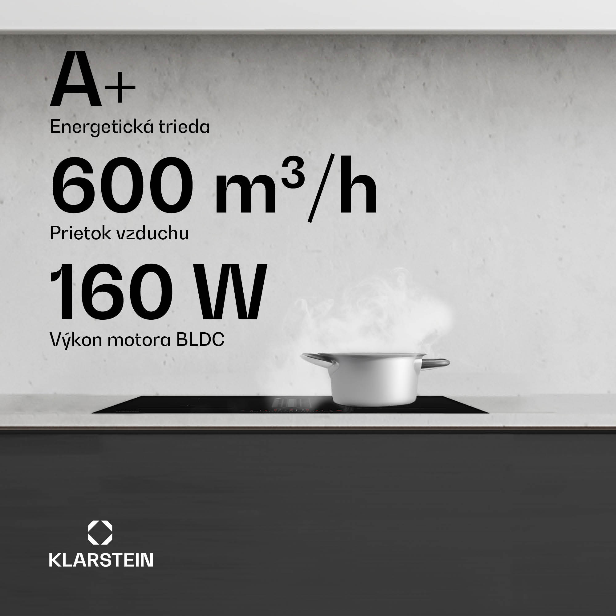 Klarstein AirJet 72 Down Air System, indukčný sporák + DownAir-digestor, 10 000 W, 446 m³/h, Boost – Obrázok 2