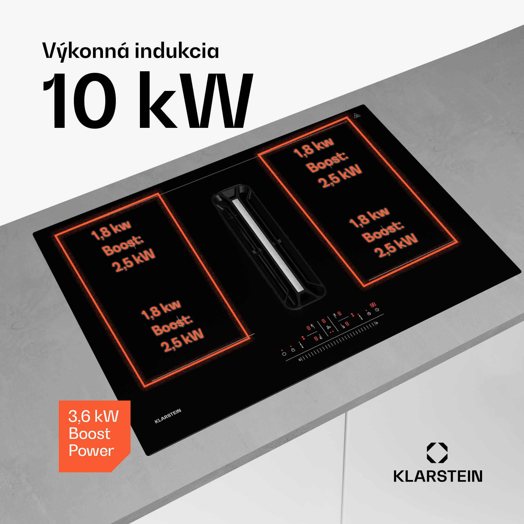 Klarstein AirJet 72 Down Air System, indukčný sporák + DownAir-digestor, 10 000 W, 446 m³/h, Boost – Obrázok 3
