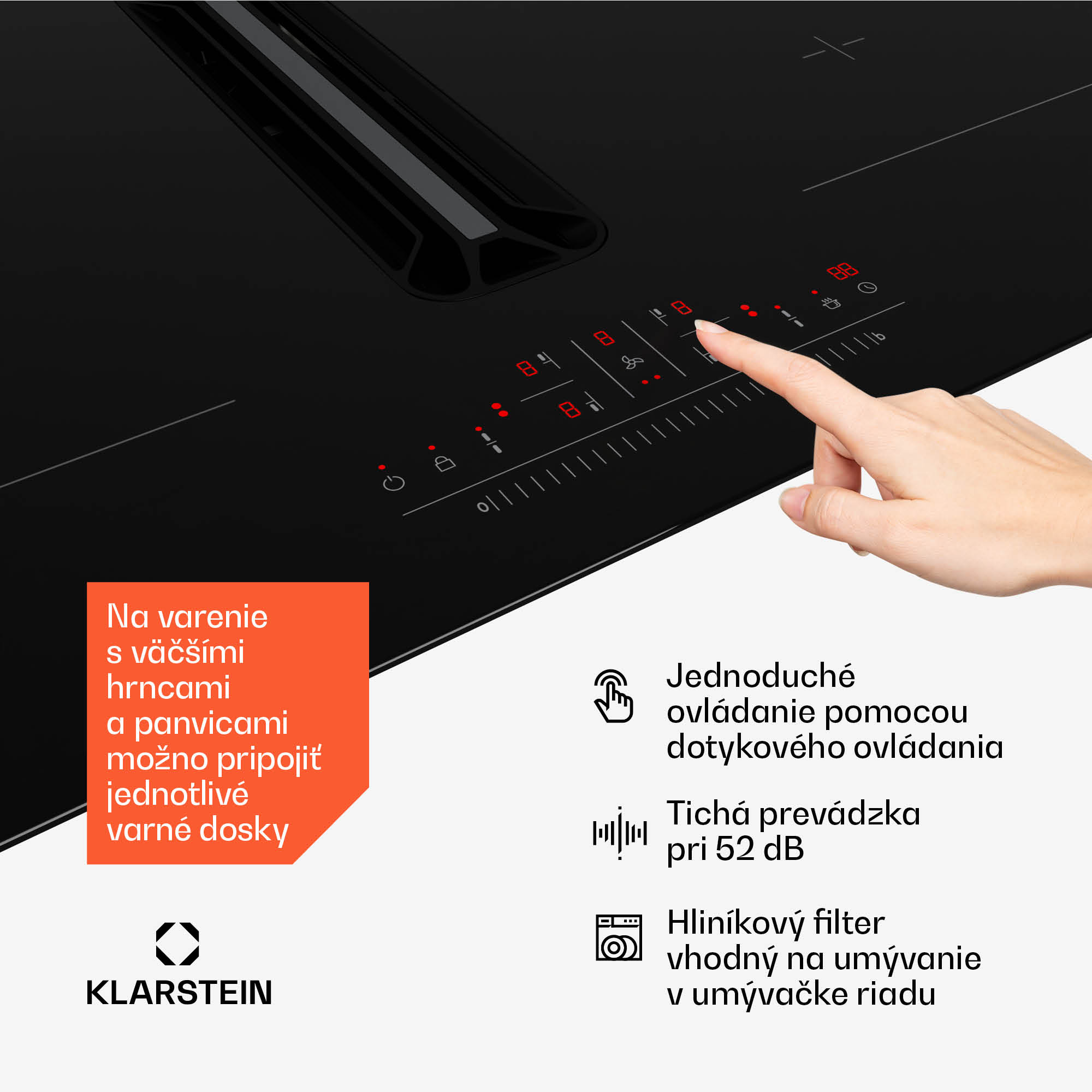 Klarstein AirJet 72 Down Air System, indukčný sporák + DownAir-digestor, 10 000 W, 446 m³/h, Boost – Obrázok 4