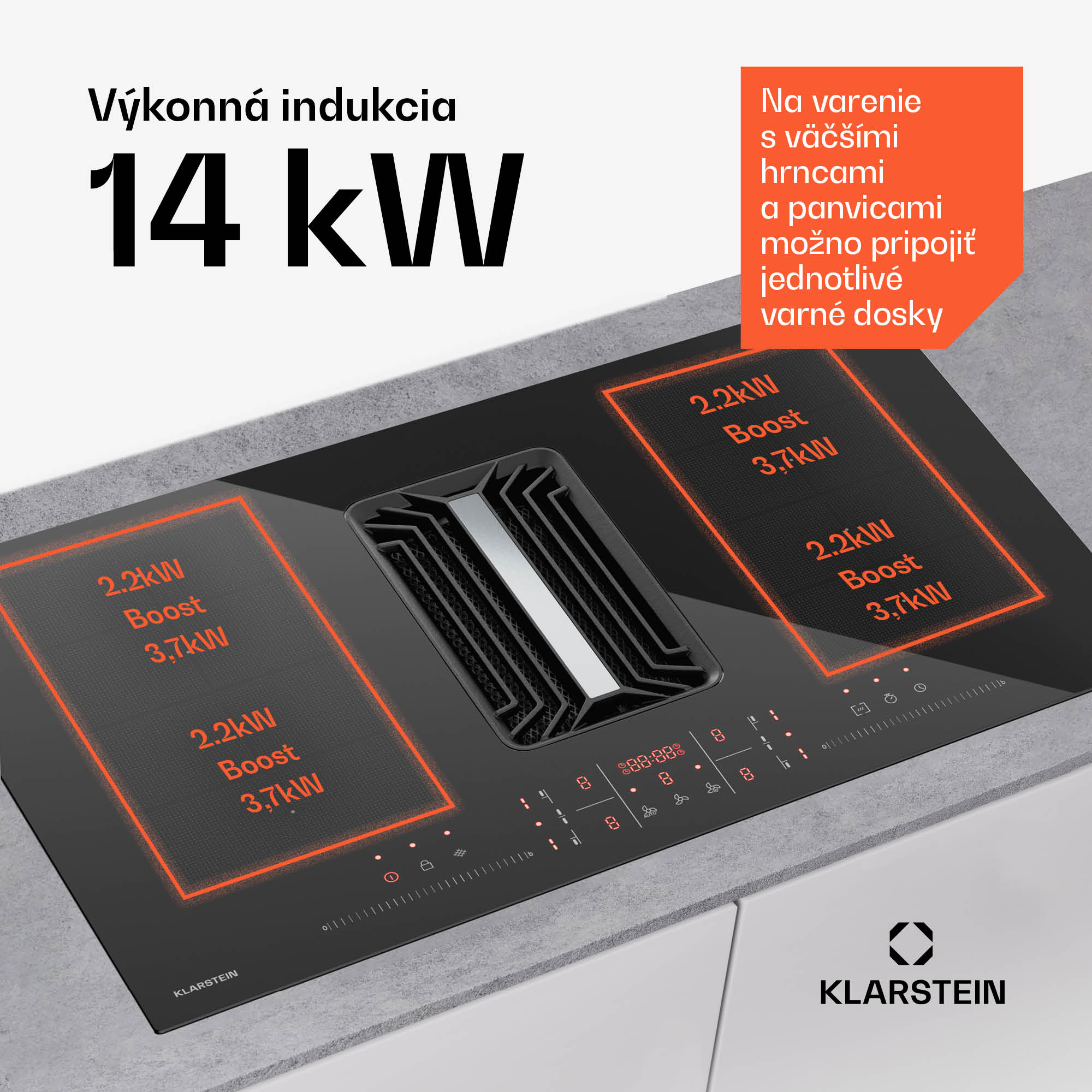 Klarstein AirJet FlexPro Down Air System | Indukčná varná doska + odsávač pár | Flexzóna | Booster – Obrázok 3