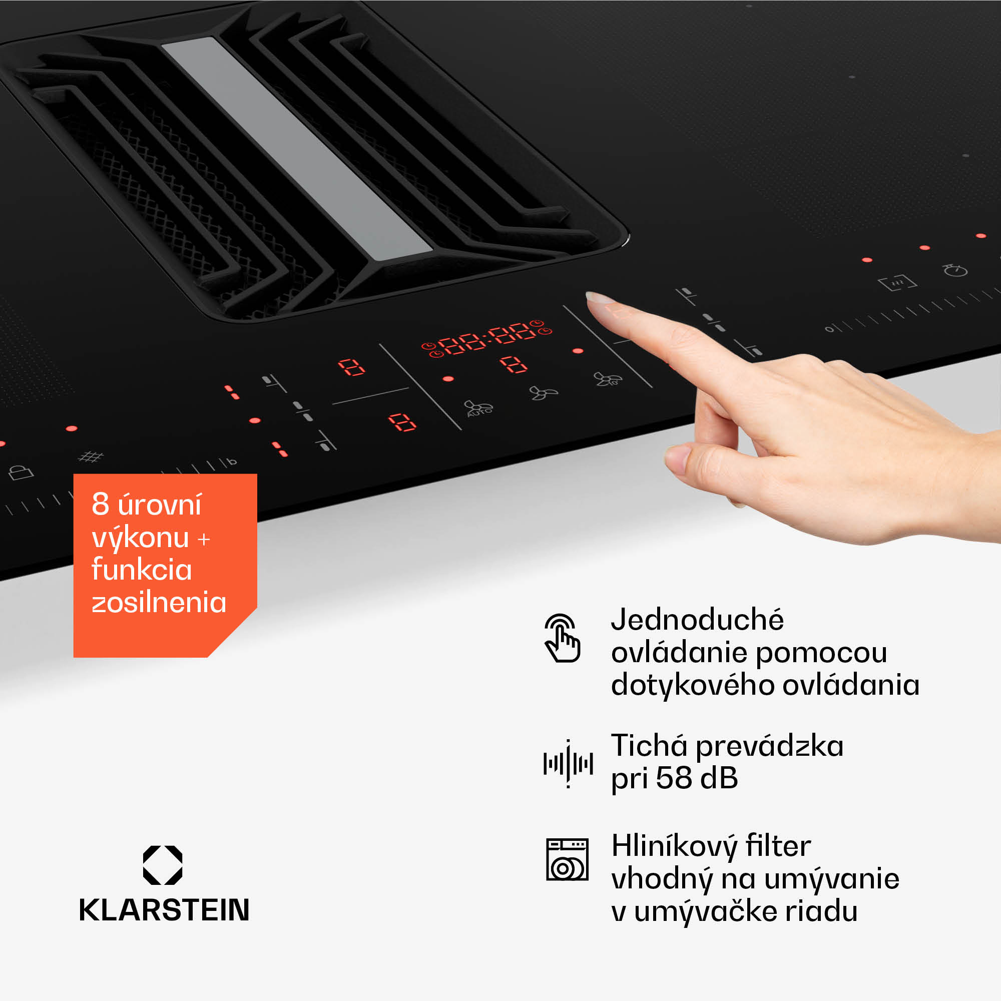 Klarstein AirJet FlexPro Down Air System | Indukčná varná doska + odsávač pár | Flexzóna | Booster – Obrázok 4